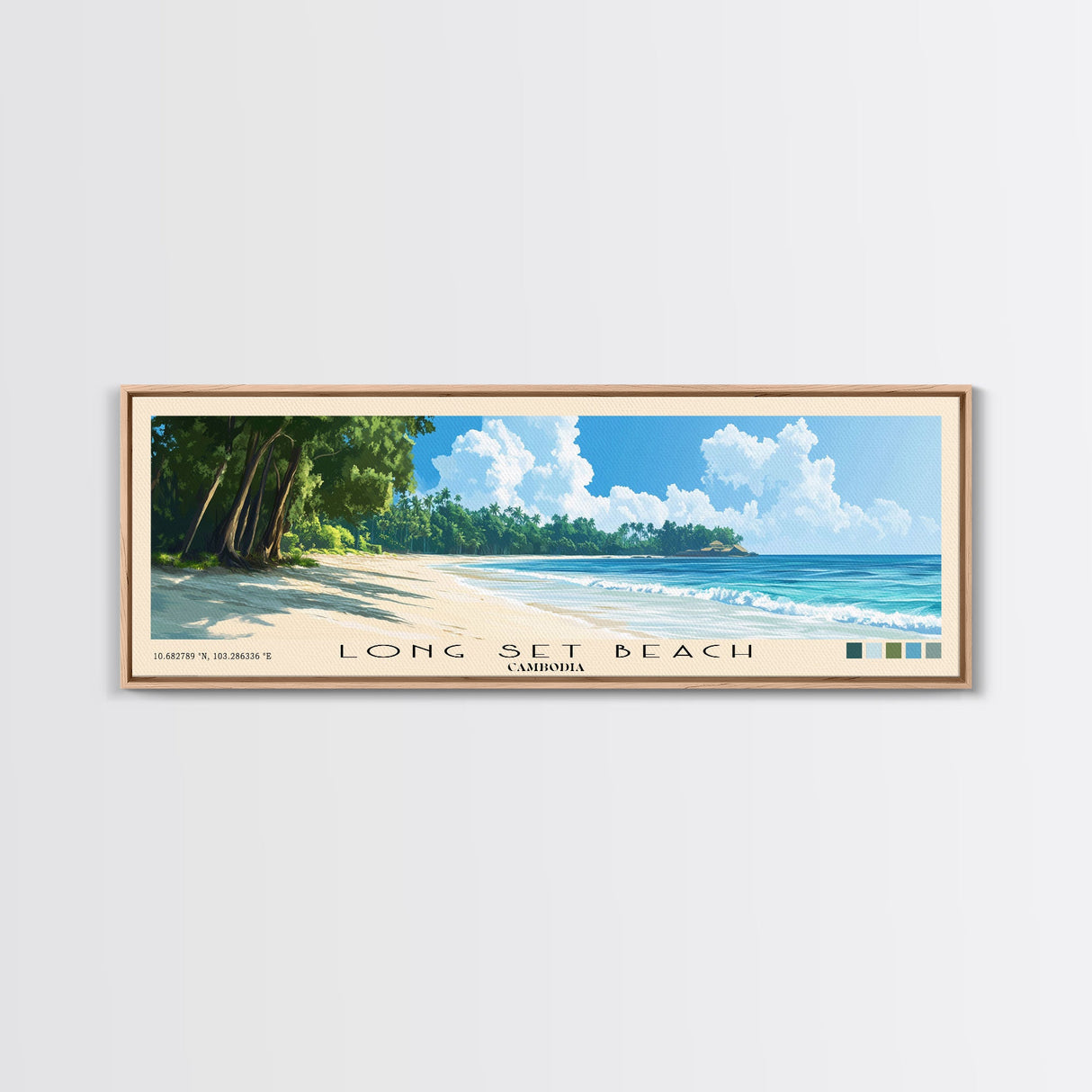 Long Set Beach, Cambodia Panoramic Print, Vacation Gift, Cambodia Wall Art, Beach Painting, Beach Decor, Large Wall Art, Wood Frame Art