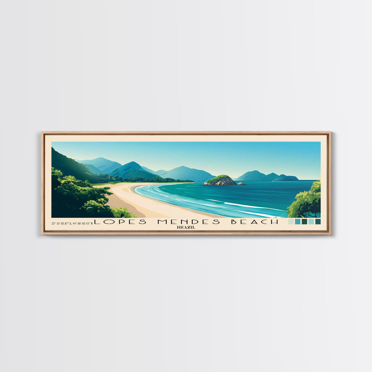 Lopes Mendes Beach, Brazil Panoramic Beach Print, Vacation Gift, Brazil Wall Art, Framed Canvas Print, Framed Beach Painting