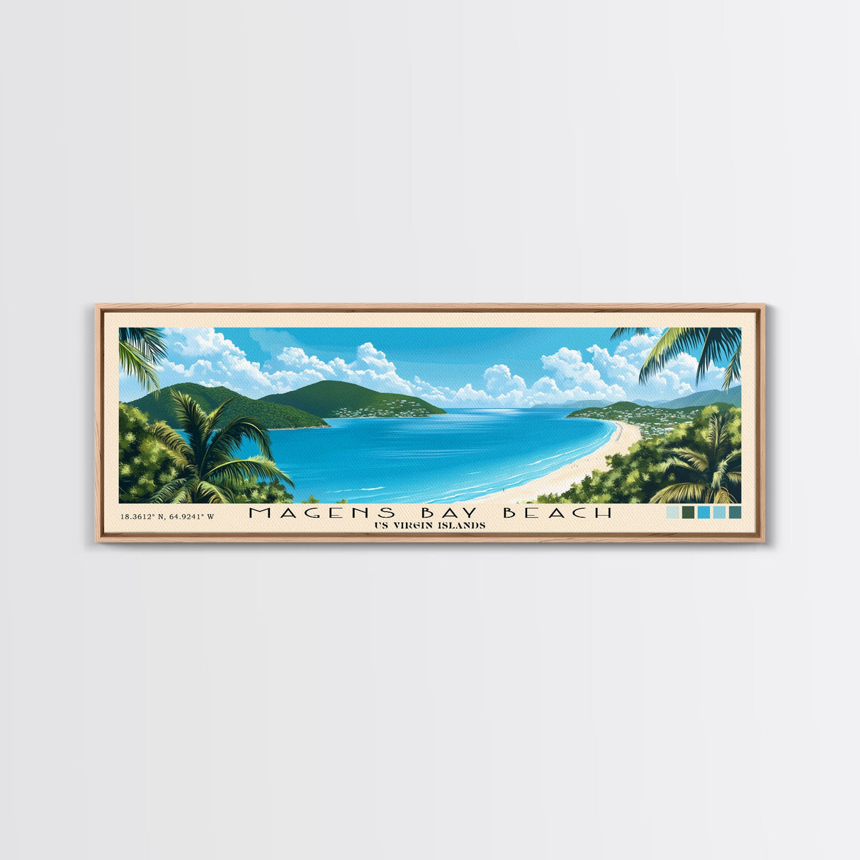 Magens Bay Beach, US Virgin islands Panoramic Beach Print, Vacation Gift, US Virgin islands Wall Art, Beach Painting, Beach Decor, Beach Painting