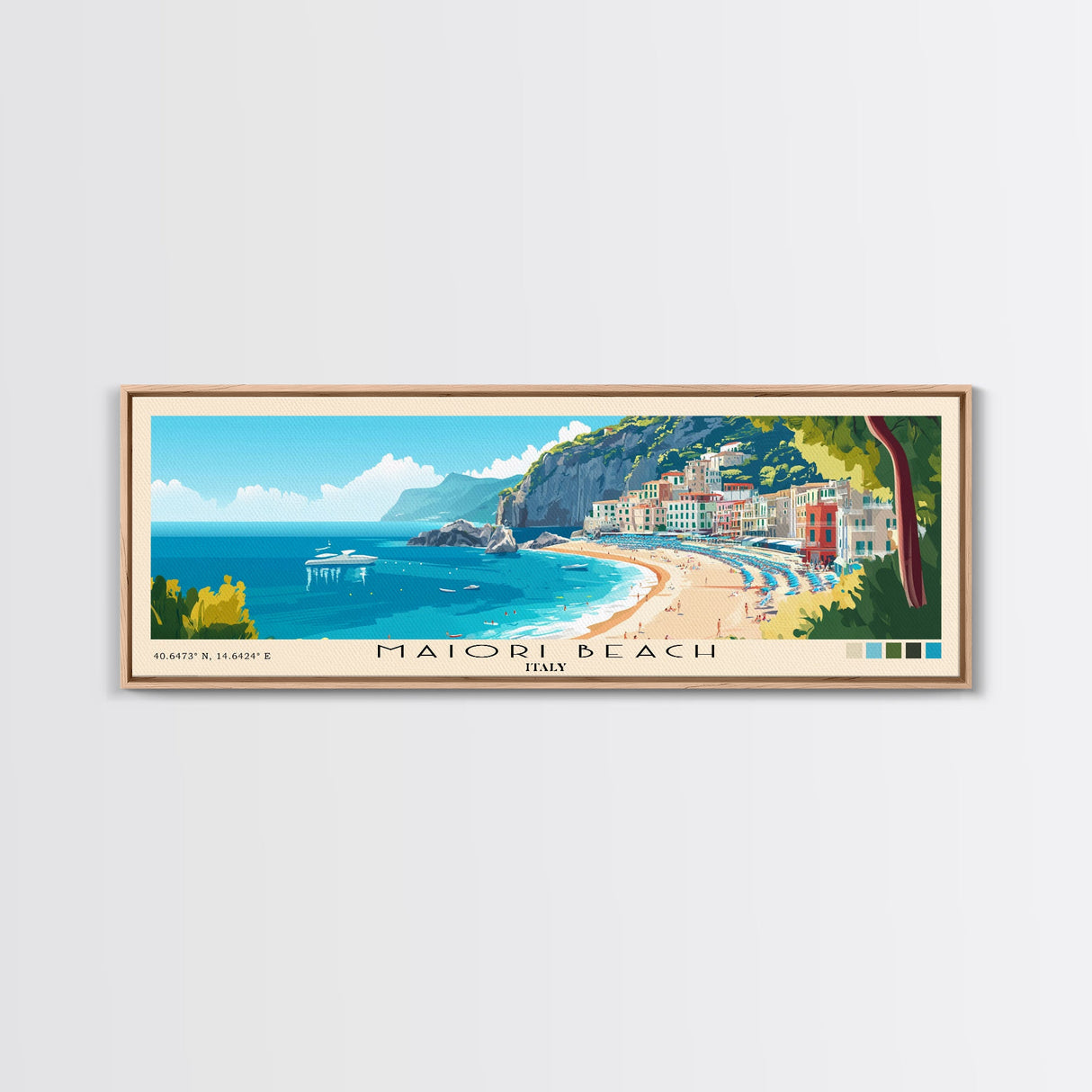 Maiori Beach, Italy Panoramic Print, Vacation Gift, Italy Wall Art, Beach Painting, Beach Decor, Beach Or Lakehouse Art