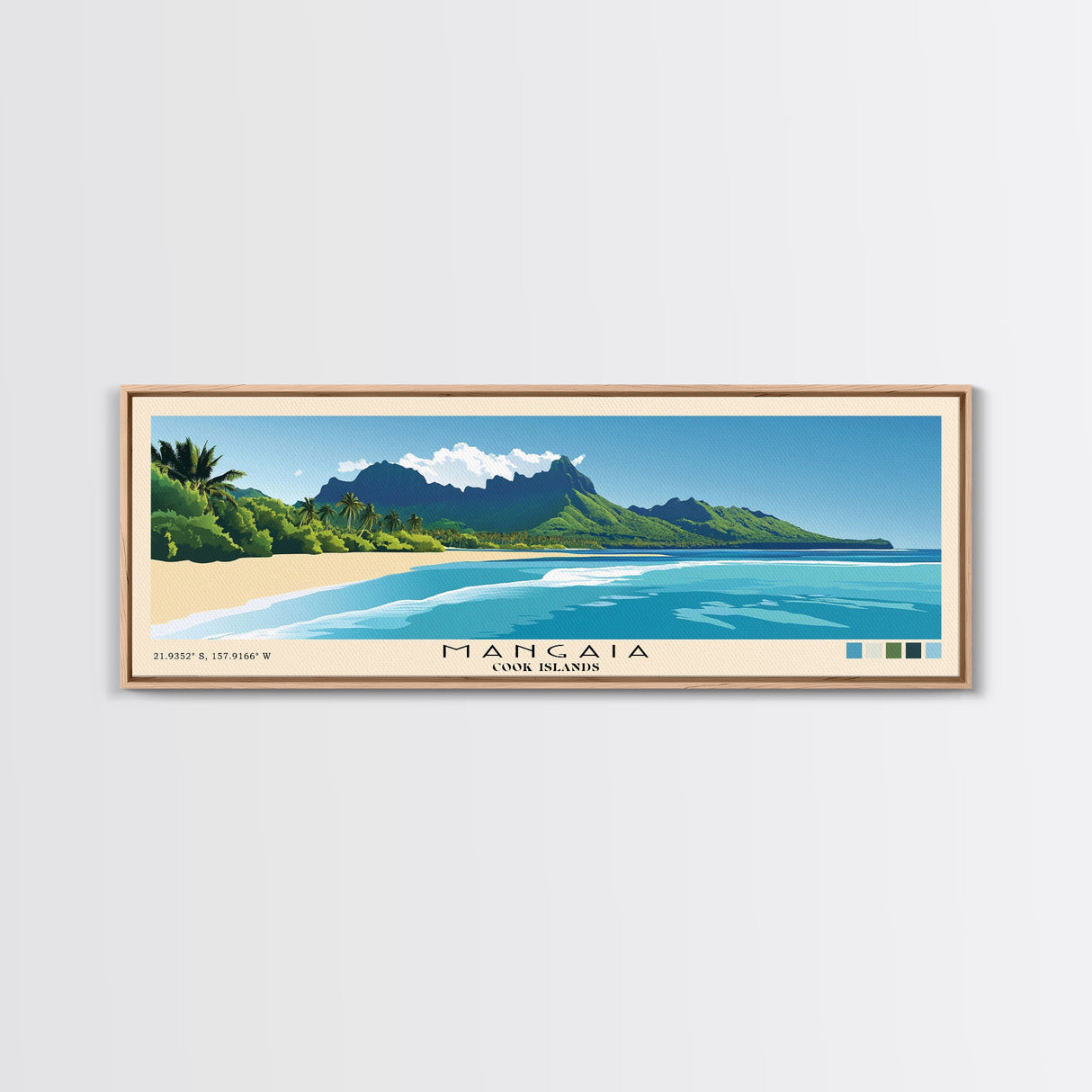 Mangaia, Cook Islands Panoramic Print, Vacation Gift, Cook Islands Wall Art, Beach Painting, Beach Decor, Beach Or Lakehouse Art