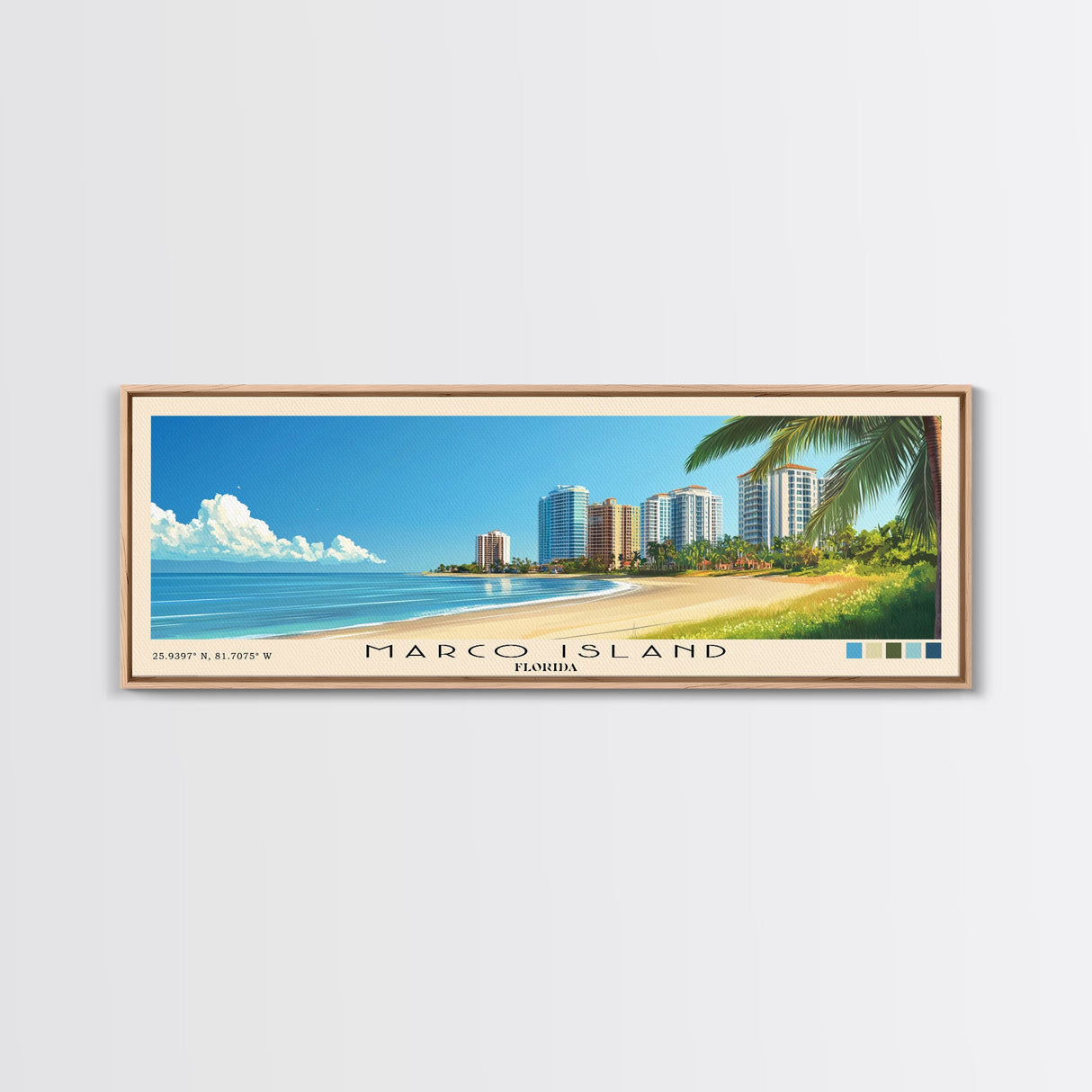 Marco Island, Florida Panoramic Beach Print, Vacation Gift, Florida Wall Art, Framed Canvas Print, Framed Beach Painting