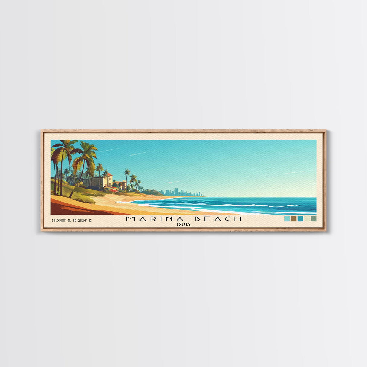 Marina Beach, India Panoramic Print, Vacation Gift, India Wall Art, Beach Painting, Beach Decor, Large Wall Art, Wood Frame Art