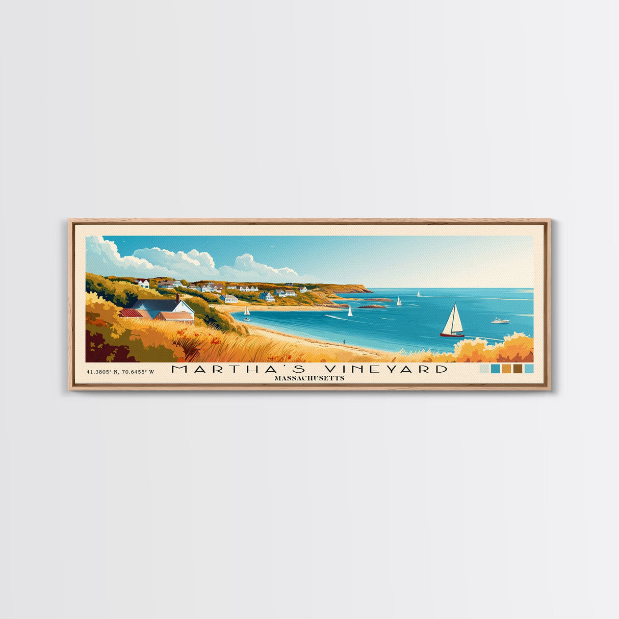 Martha’s Vineyard, Massachusetts Panoramic Beach Print, Vacation Gift, Massachusetts Wall Art, Beach Painting, Beach Decor, Beach Painting