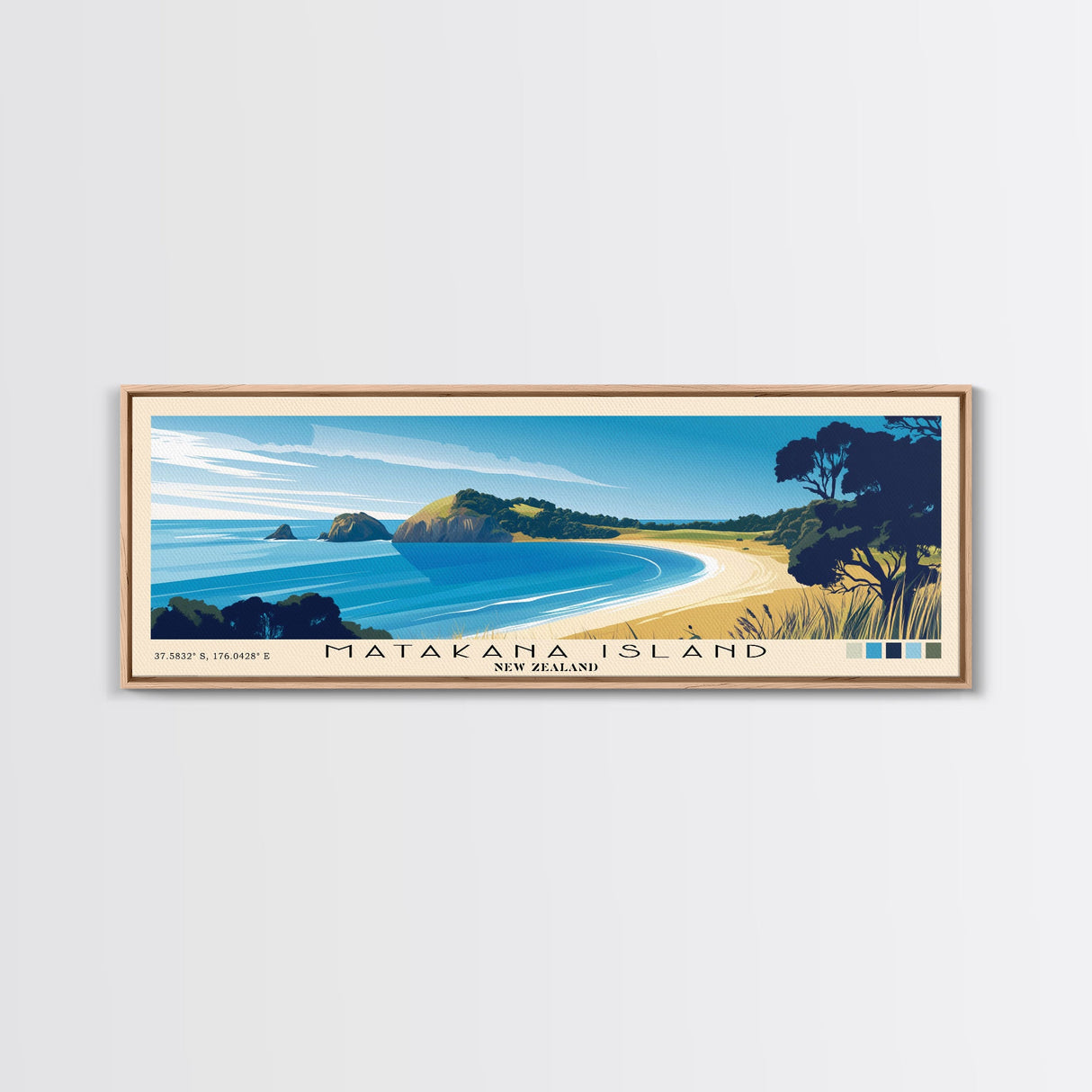 Matakana Island, New Zealand Panoramic Beach Print, Vacation Gift, New Zealand Wall Art, Framed Canvas Print, Framed Beach Painting