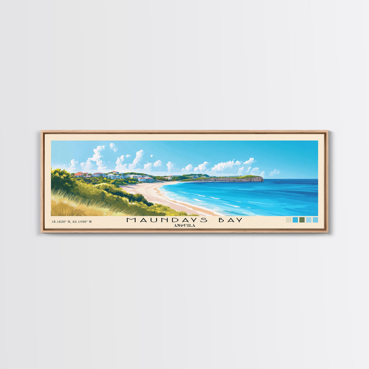 Maundays Bay, Anguila Panoramic Beach Print, Vacation Gift, Anguila Wall Art, Beach Painting, Beach Decor, Beach Painting