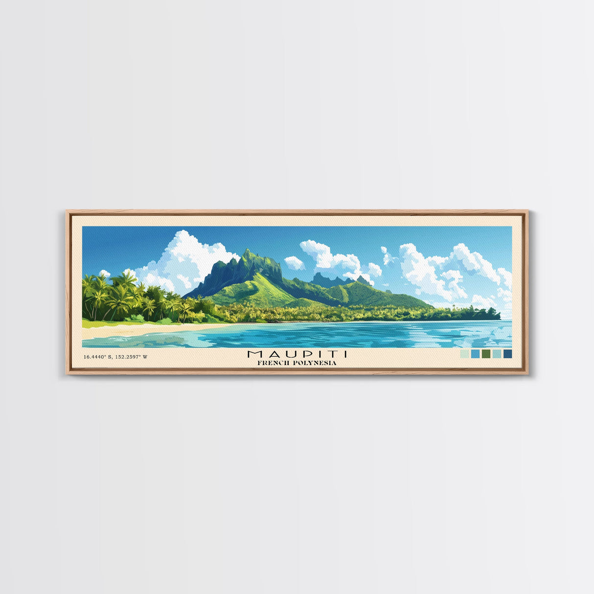 Maupiti, French Polynesia Panoramic Print, Vacation Gift, French Polynesia Wall Art, Beach Painting, Beach Decor, Large Wall Art, Wood Frame Art