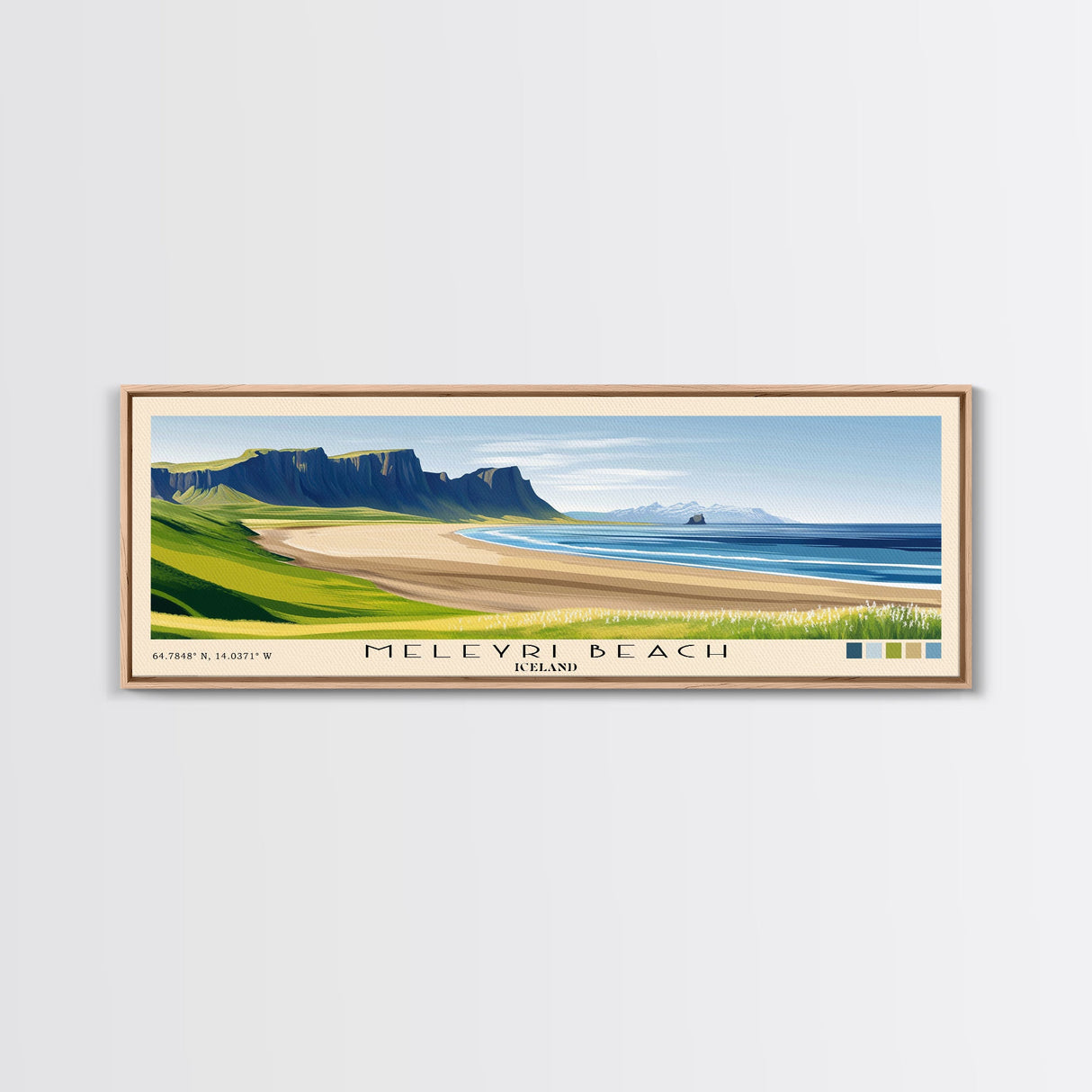 Meleyri Beach, Iceland Panoramic Print, Vacation Gift, Iceland Wall Art, Beach Painting, Beach Decor, Large Wall Art, Wood Frame Art