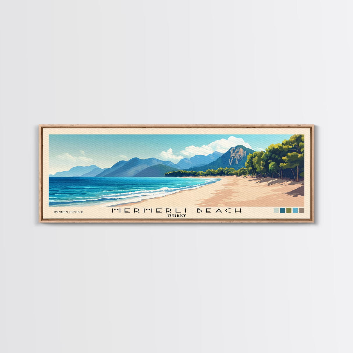 Mermerli Beach, Turkey Panoramic Beach Print, Vacation Gift, Turkey Wall Art, Framed Canvas Print, Framed Beach Painting