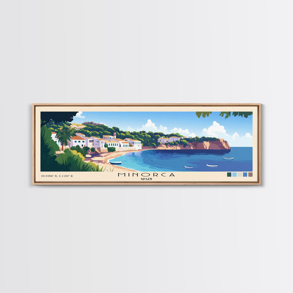 Minorca, Spain Panoramic Beach Print, Vacation Gift, Spain Wall Art, Framed Canvas Print, Framed Beach Painting