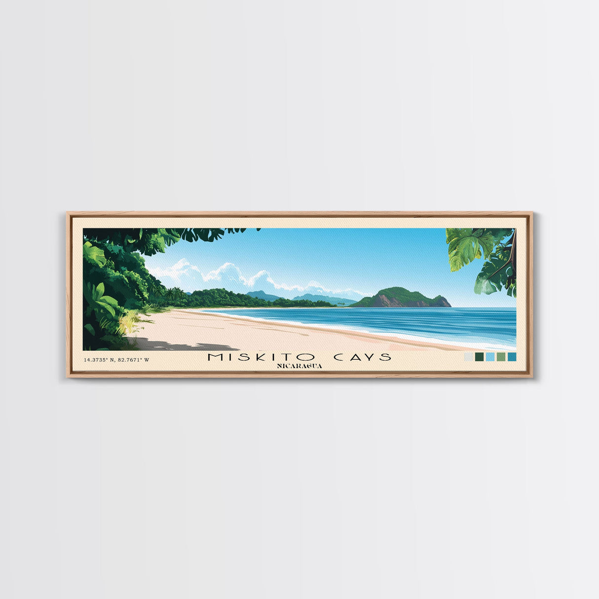 Miskito Cays, Nicaragua Panoramic Beach Print, Vacation Gift, Nicaragua Wall Art, Framed Canvas Print, Framed Beach Painting