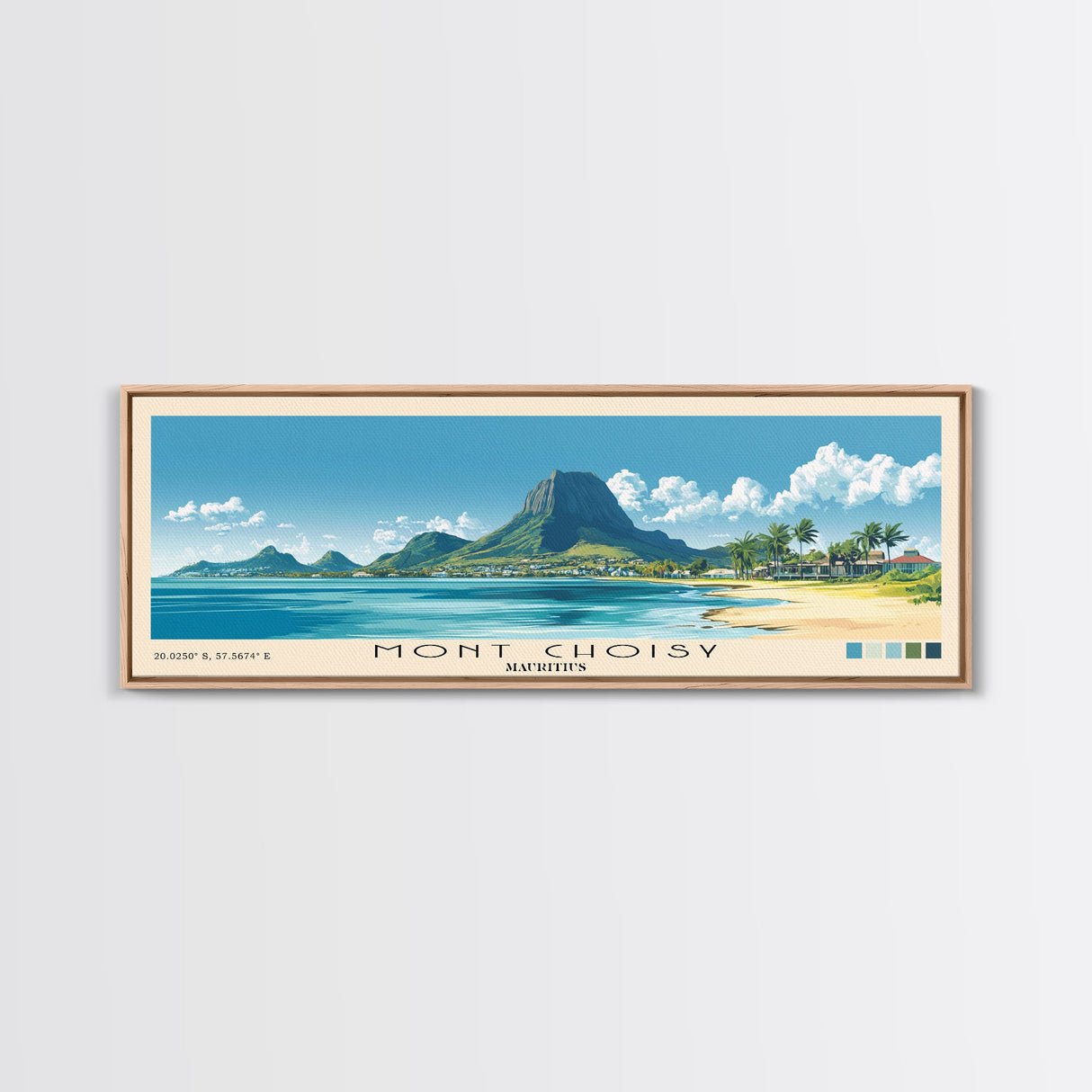 Mont Choisy, Mauritius Panoramic Beach Print, Vacation Gift, Mauritius Wall Art, Framed Canvas Print, Framed Beach Painting