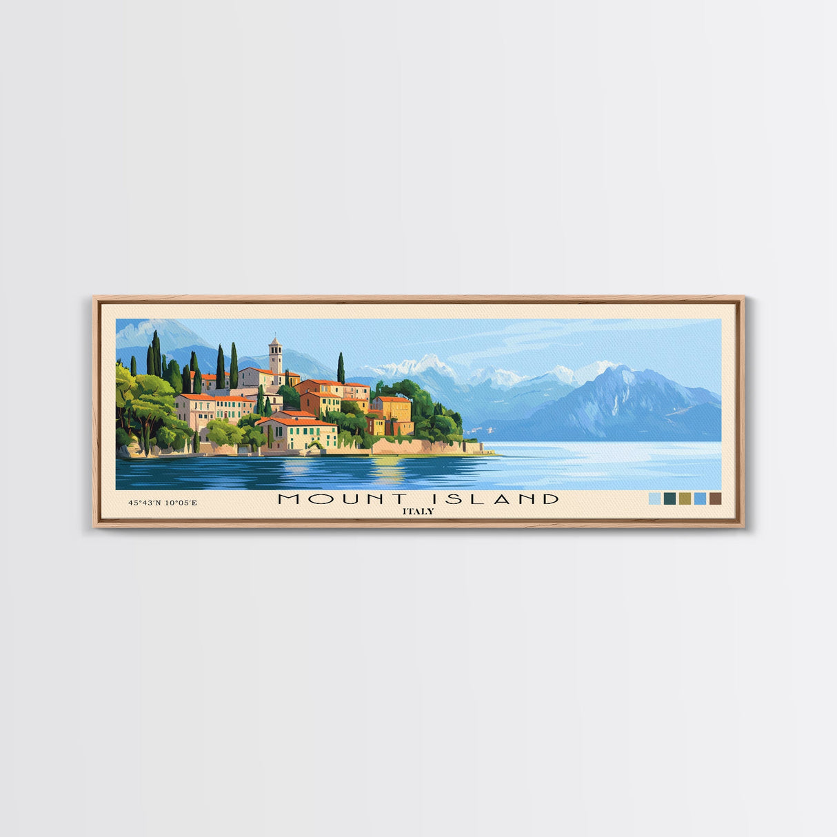 Mount island, Italy Panoramic Print, Vacation Gift, Italy Wall Art, Beach Painting, Beach Decor, Large Wall Art, Wood Frame Art