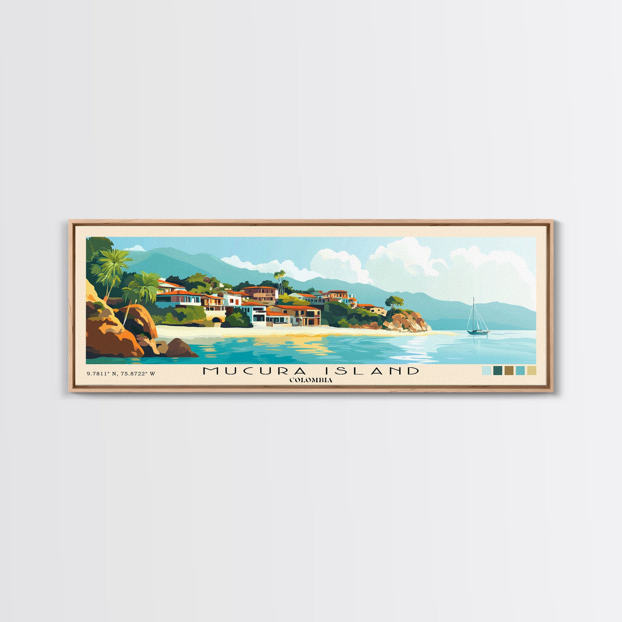 Mucura Island, Colombia Panoramic Beach Print, Vacation Gift, Colombia Wall Art, Framed Canvas Print, Framed Beach Painting