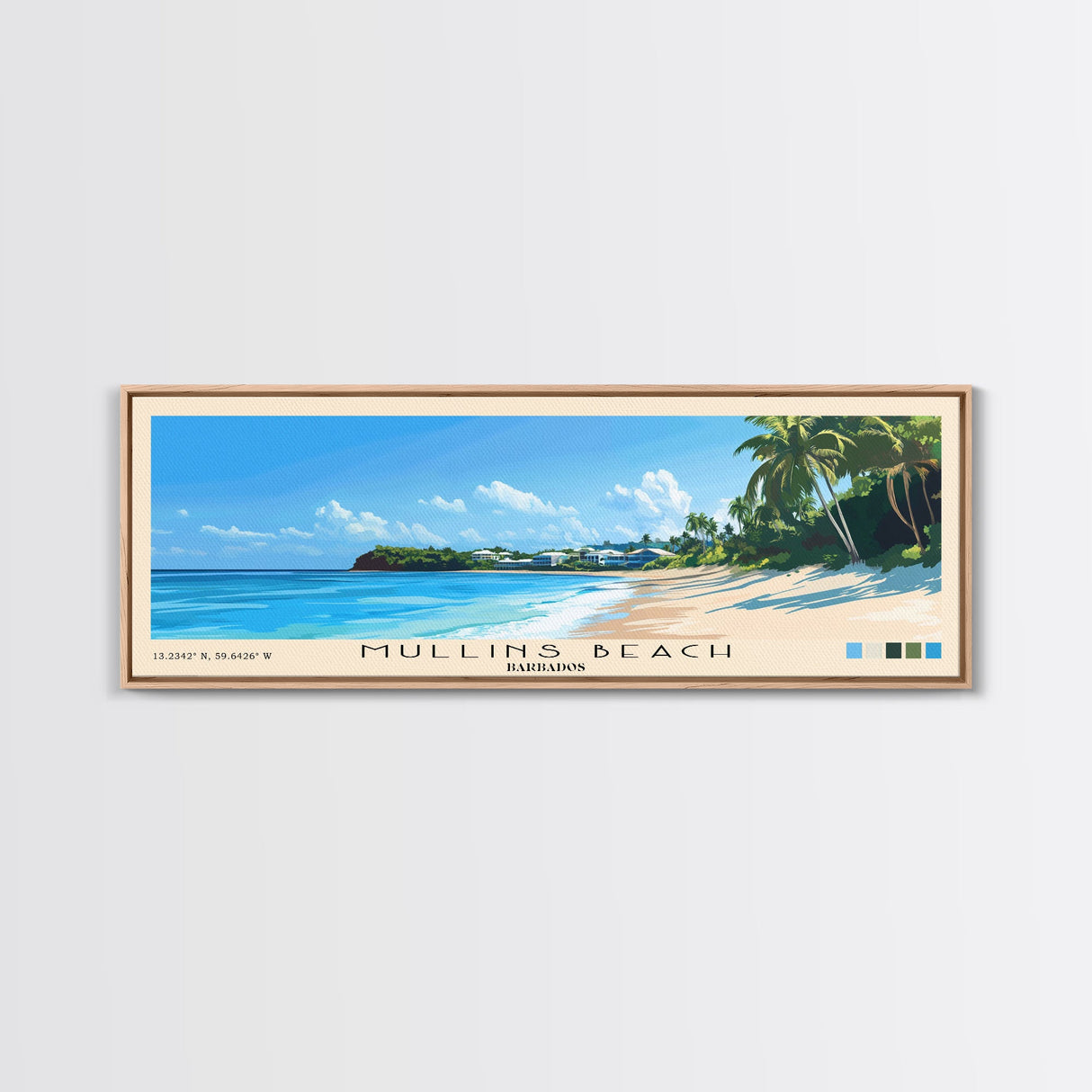 Mullins Beach, Barbados Panoramic Beach Print, Vacation Gift, Barbados Wall Art, Beach Painting, Beach Decor, Beach Painting