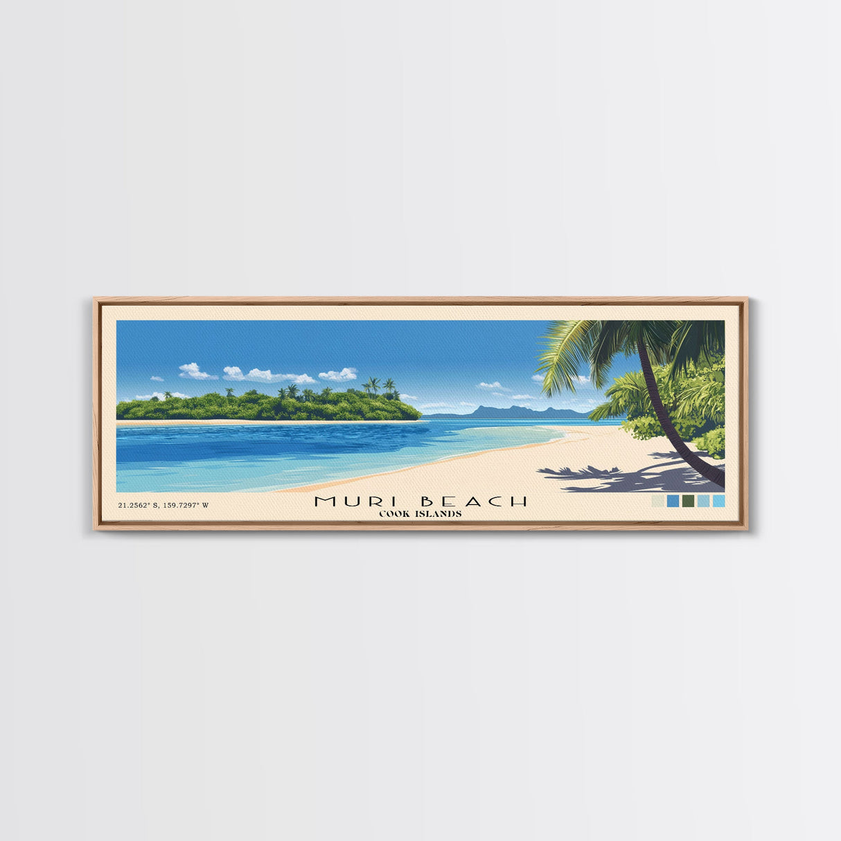 Muri Beach, Cook Islands Panoramic Beach Print, Vacation Gift, Cook Islands Wall Art, Framed Canvas Print, Framed Beach Painting