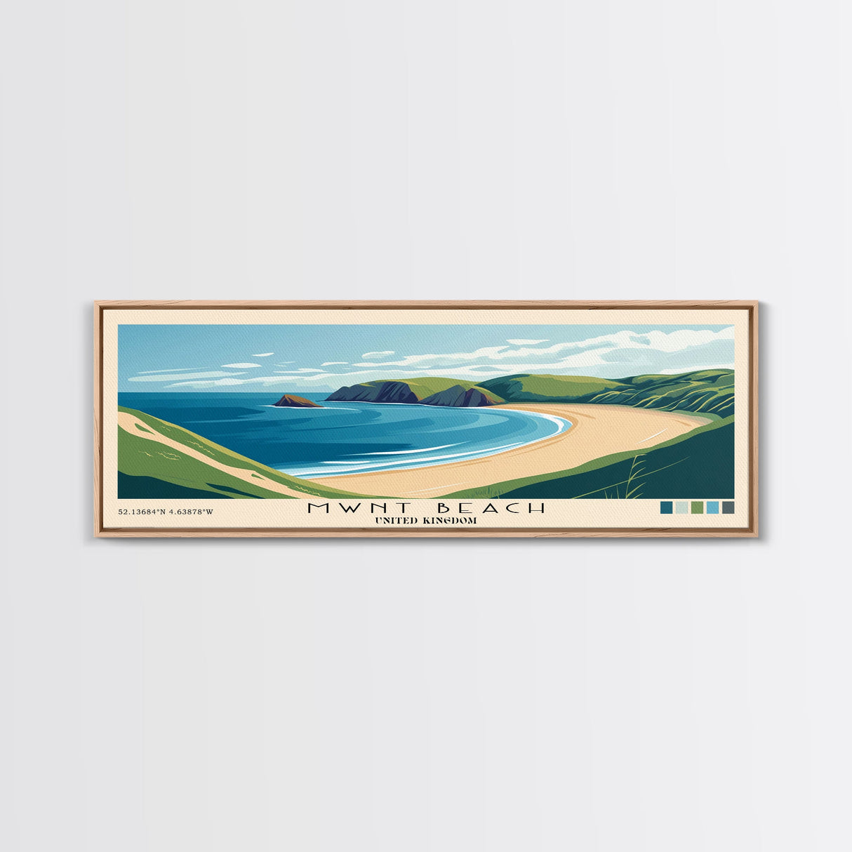 Mwnt Beach, United Kingdom Panoramic Beach Print, Vacation Gift, United Kingdom Wall Art, Framed Canvas Print, Framed Beach Painting