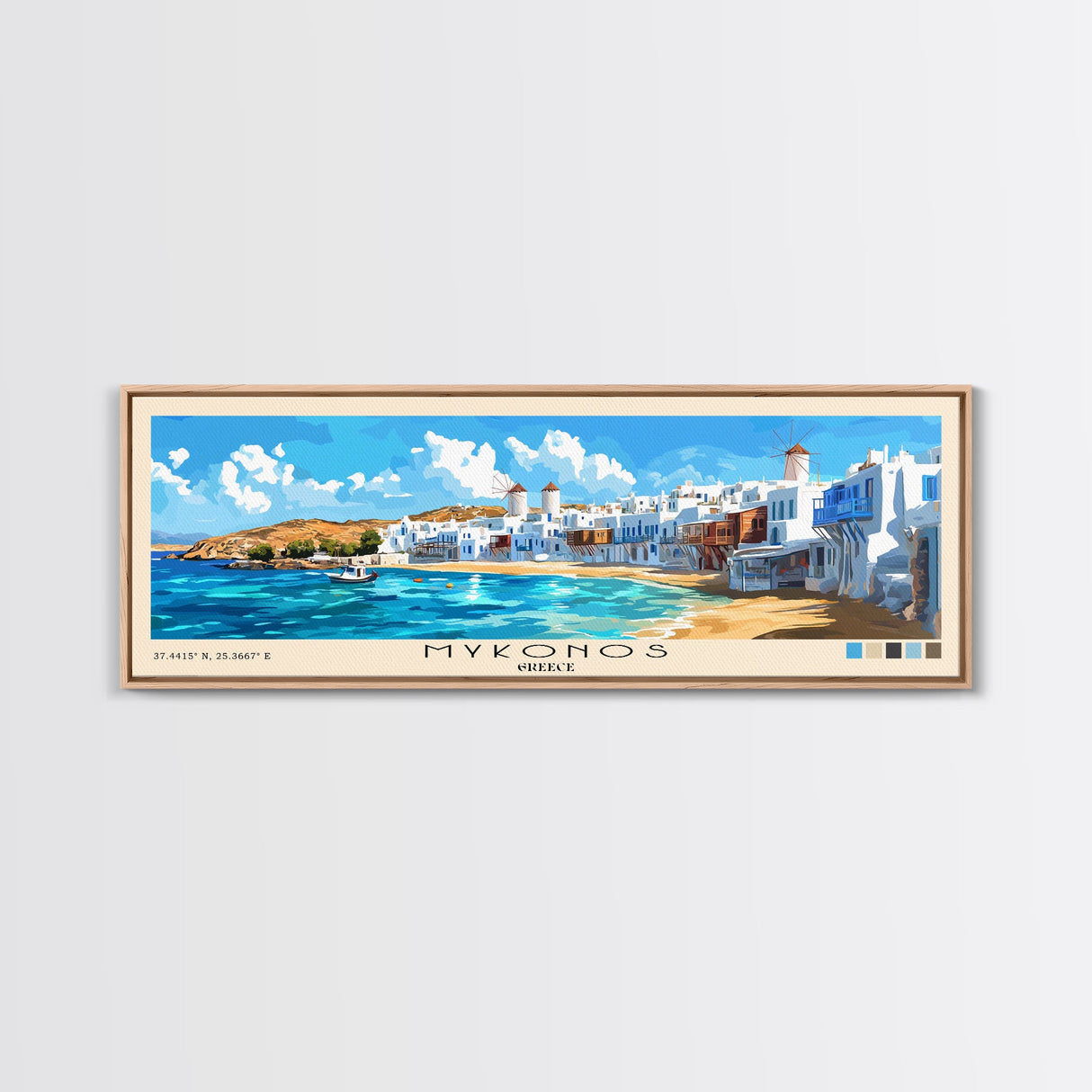 Mykonos, Greece Panoramic Print, Vacation Gift, Greece Wall Art, Vacation Wall Art, Vacatation Memories, Beach Decor, Beach Or Lakehouse Art