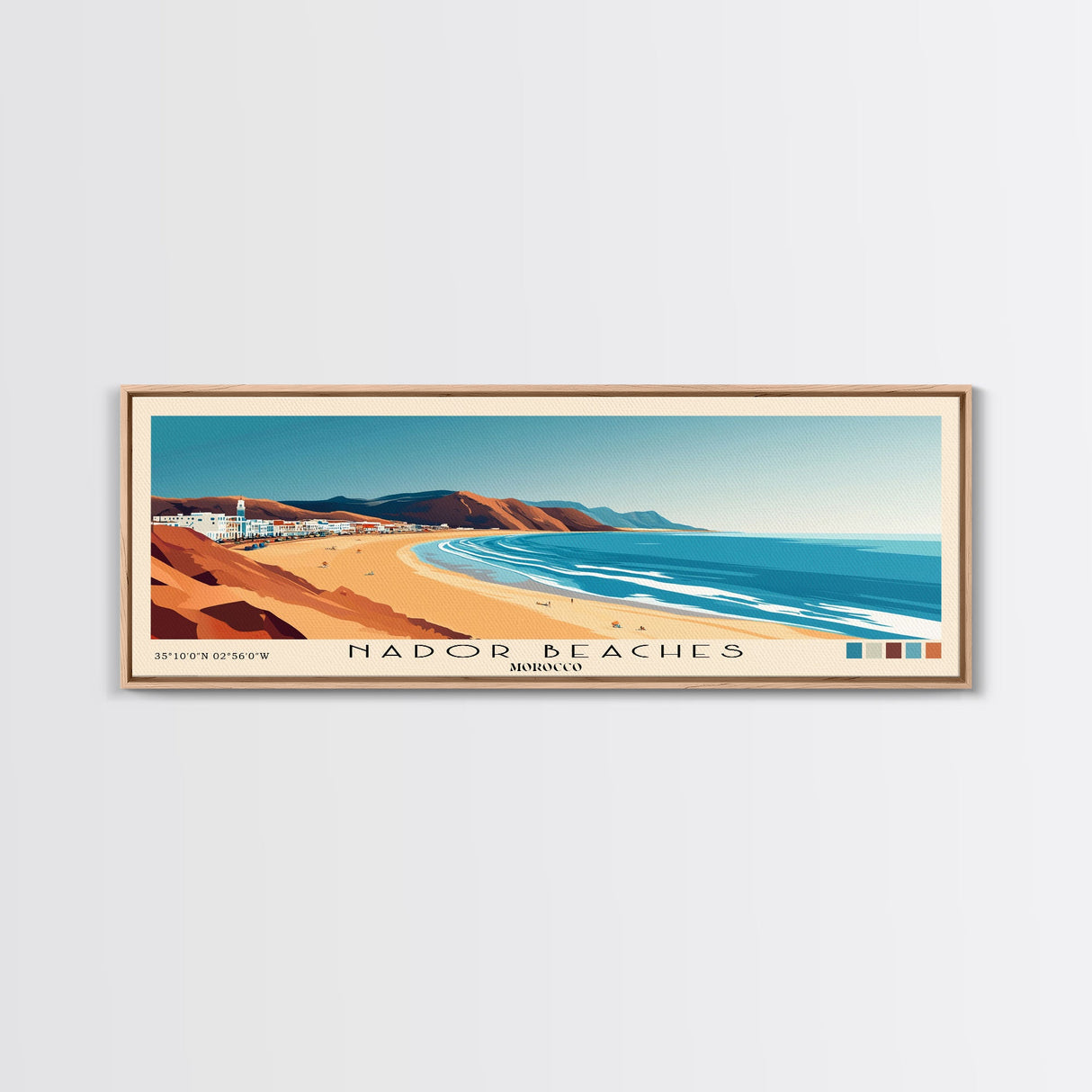 Nador Beaches, Morocco Panoramic Beach Print, Vacation Gift, Morocco Wall Art, Framed Canvas Print, Framed Beach Painting