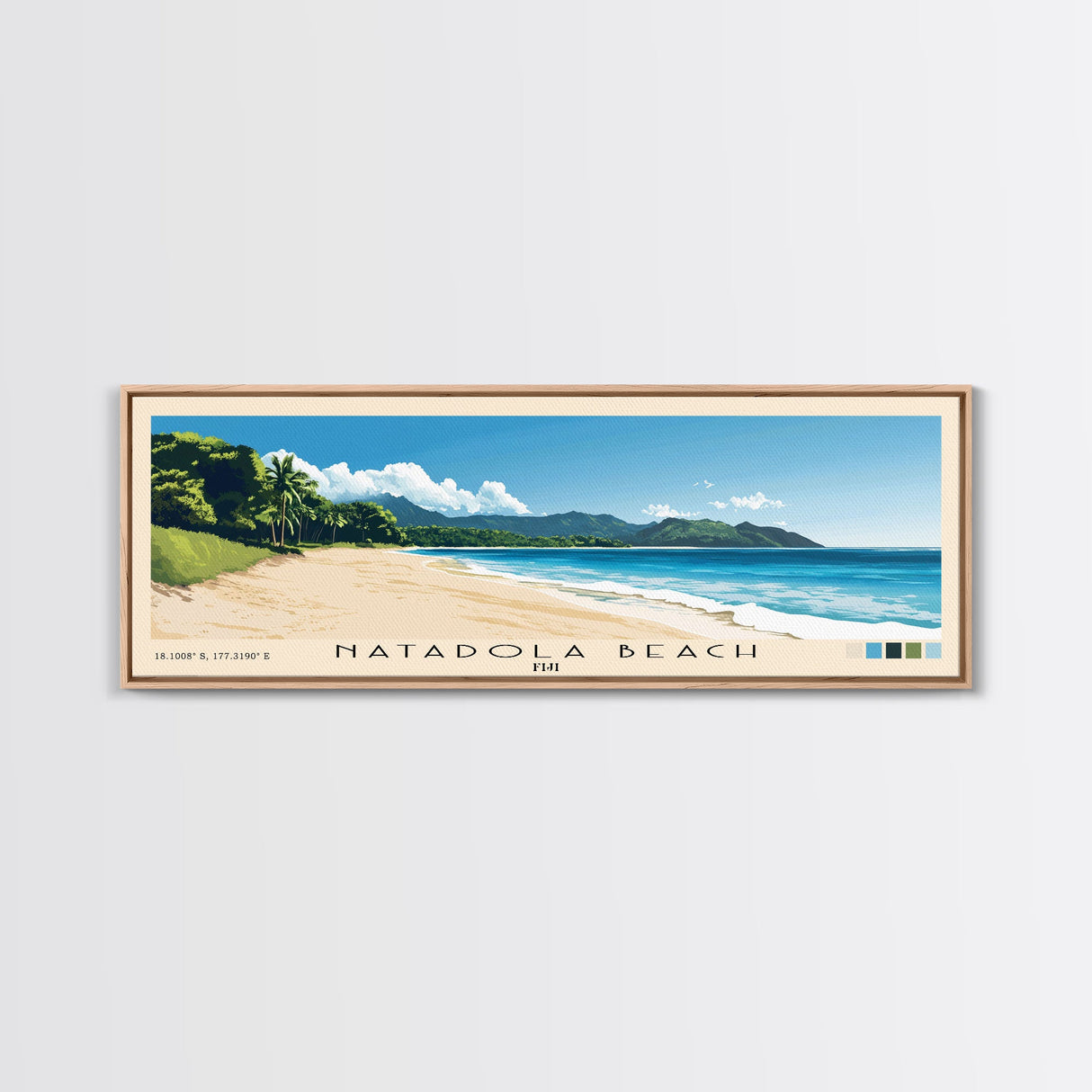 Natadola Beach, Fiji Panoramic Print, Vacation Gift, Fiji Wall Art, Beach Painting, Beach Decor, Beach Or Lakehouse Art