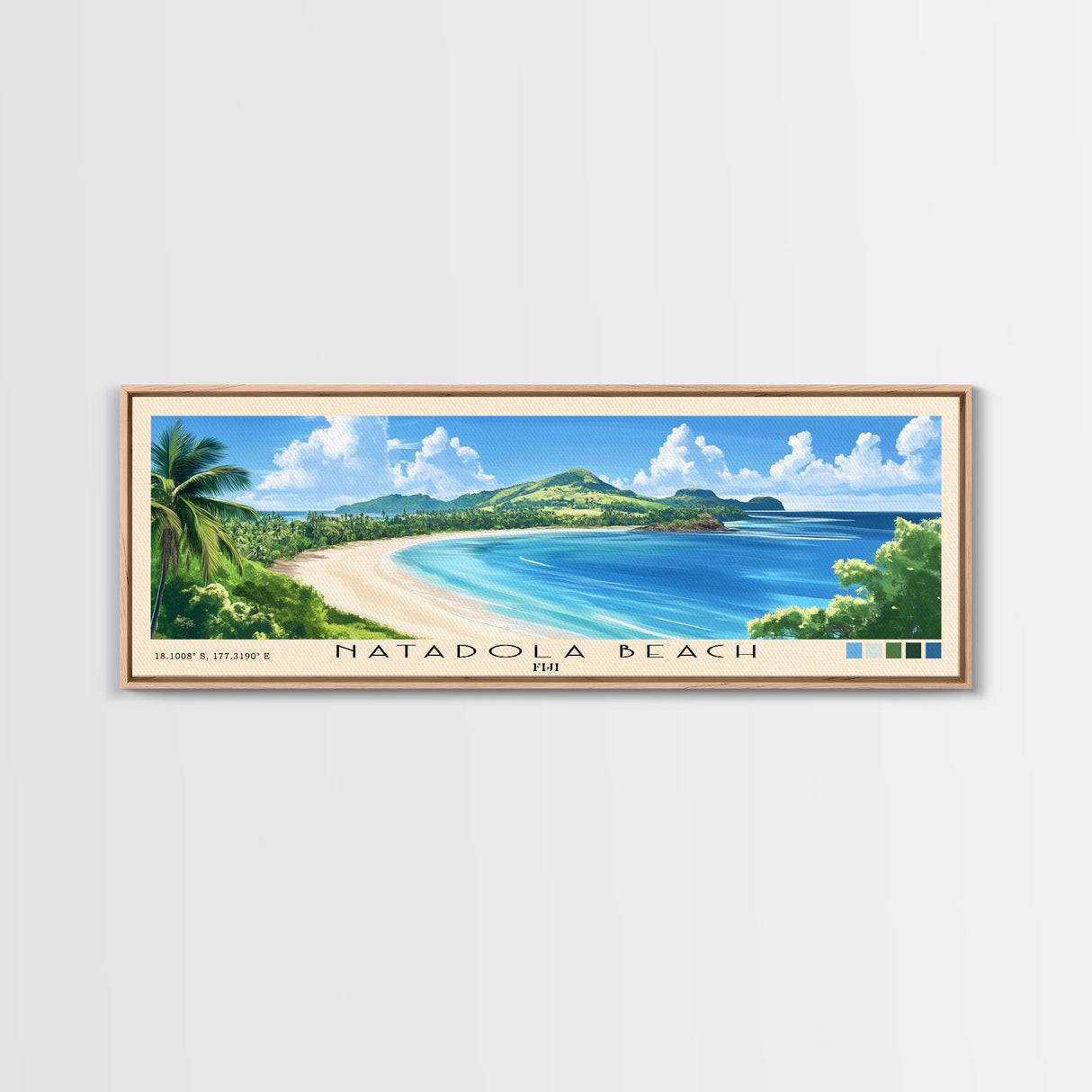 Natadola Beach, Fiji Panoramic Beach Print, Vacation Gift, Fiji Wall Art, Beach Painting, Beach Decor, Beach Painting