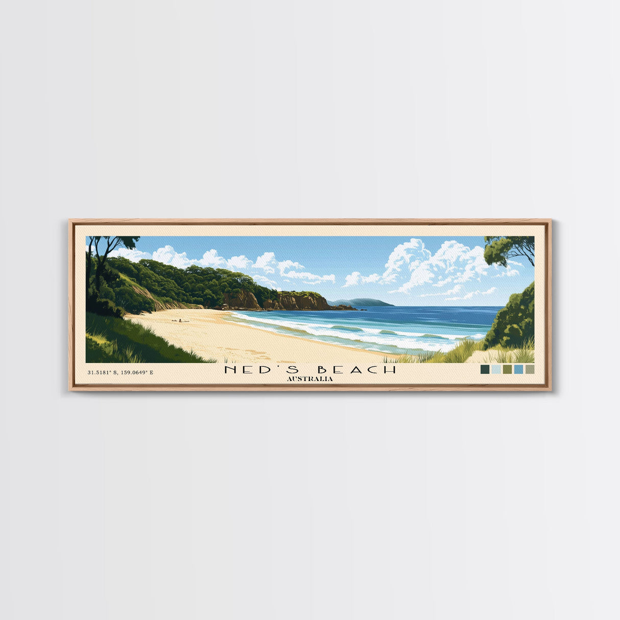 Ned's Beach, Australia Panoramic Print, Vacation Gift, Australia Wall Art, Beach Painting, Beach Decor, Large Wall Art, Wood Frame Art