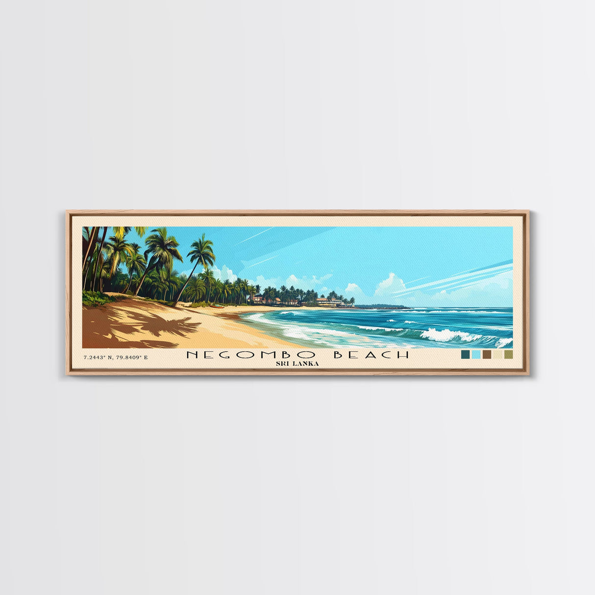 Negombo beach, Sri Lanka Panoramic Beach Print, Vacation Gift, Sri Lanka Wall Art, Framed Canvas Print, Framed Beach Painting