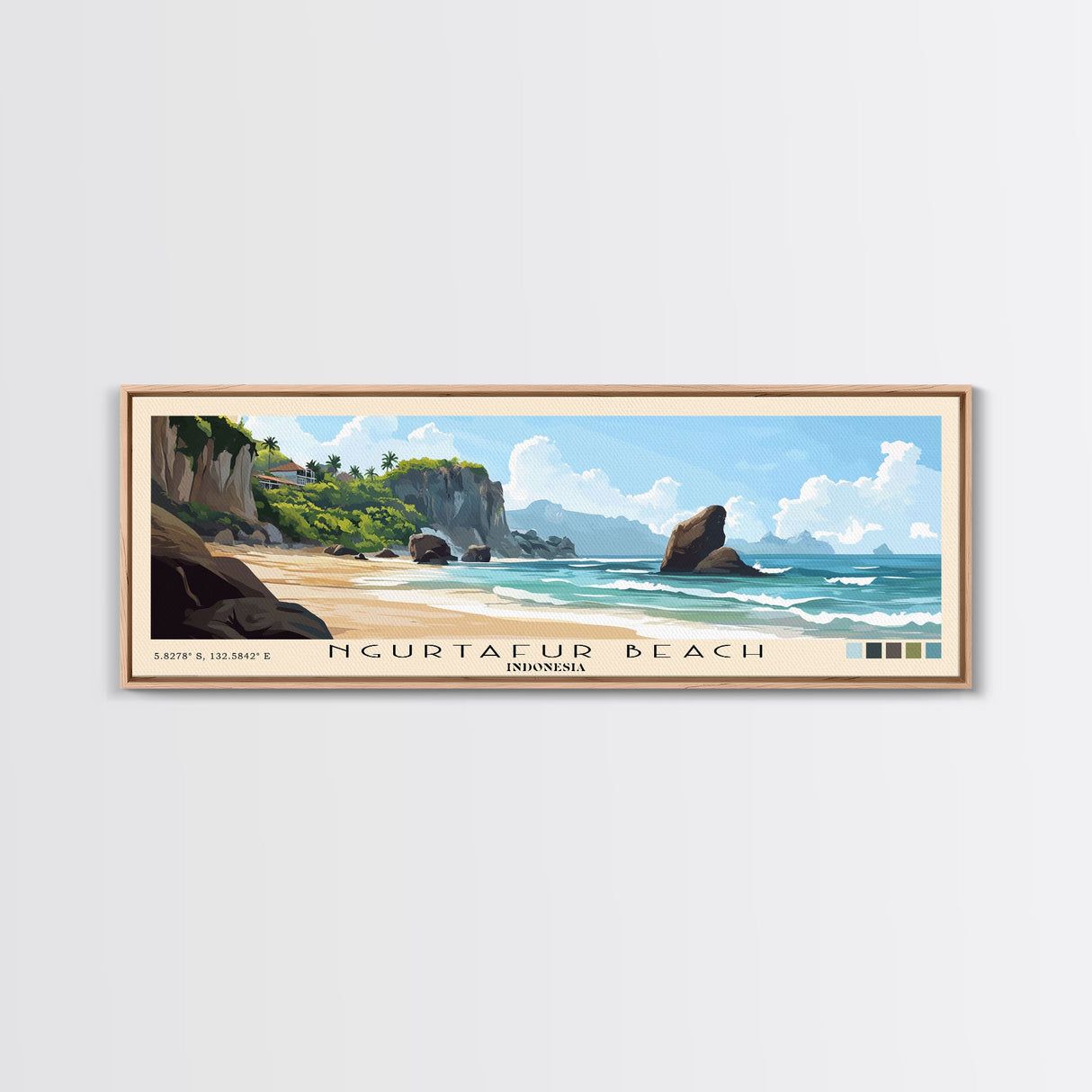 Ngurtafur Beach, Indonesia Panoramic Beach Print, Vacation Gift, Indonesia Wall Art, Beach Painting, Beach Decor, Beach Painting