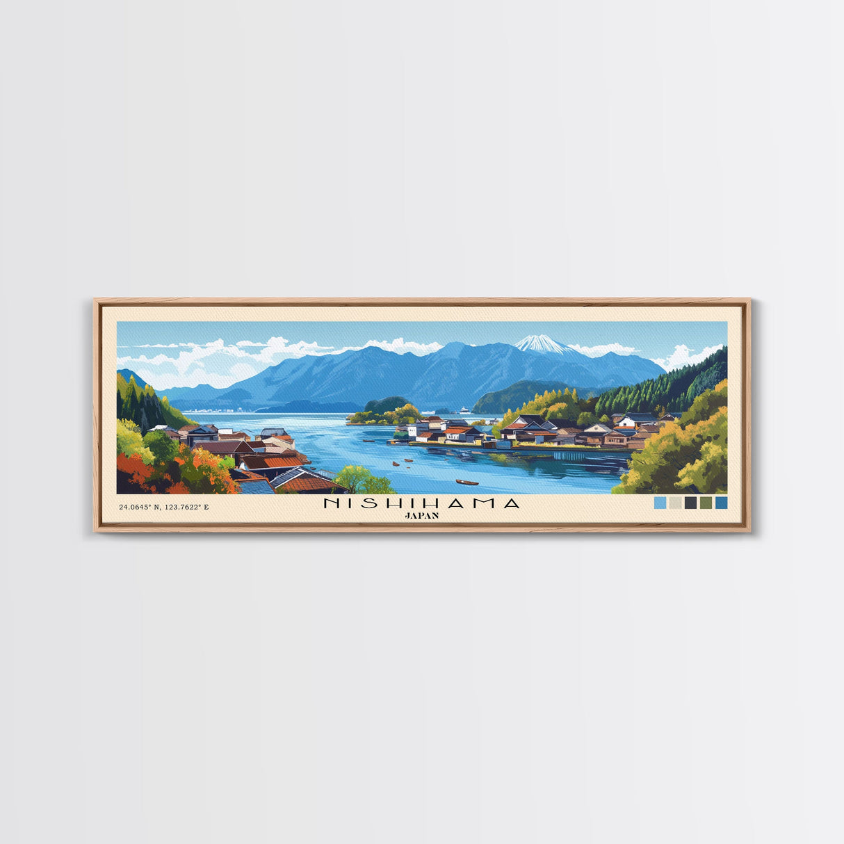 Nishihama, Japan Panoramic Beach Print, Vacation Gift, Japan Wall Art, Beach Painting, Beach Decor, Beach Painting