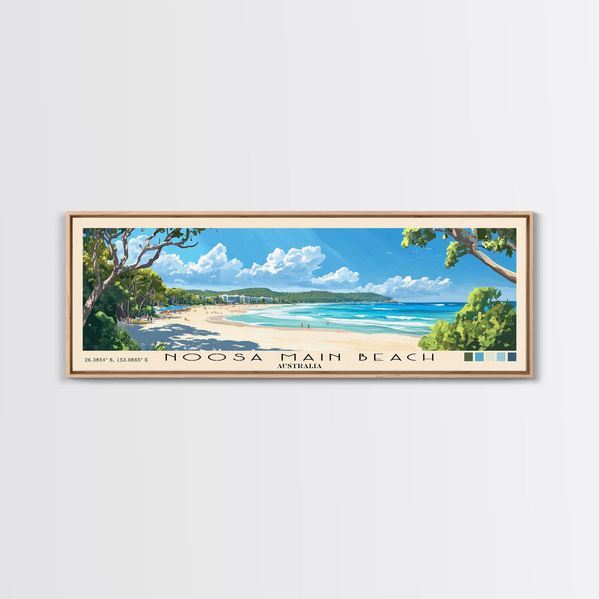 Noosa Main Beach, Australia Panoramic Print, Vacation Gift, Australia Wall Art, Beach Painting, Beach Decor, Large Wall Art, Wood Frame Art