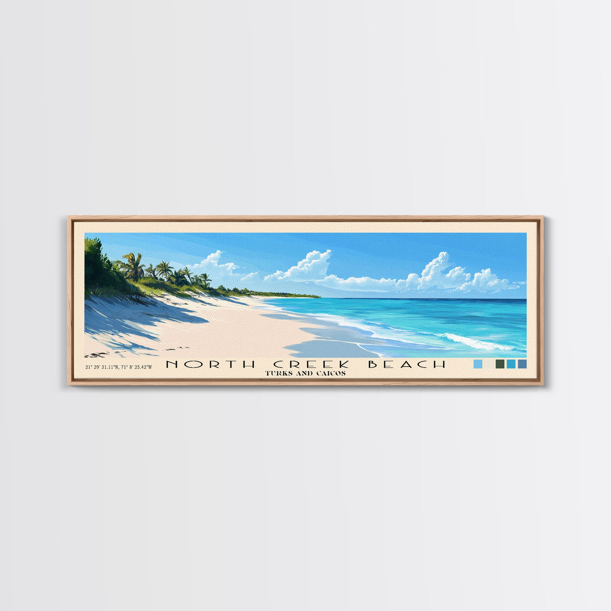 North Creek Beach, Turks and Caicos Panoramic Beach Print, Vacation Gift, Turks and Caicos Wall Art, Framed Canvas Print, Framed Beach Painting