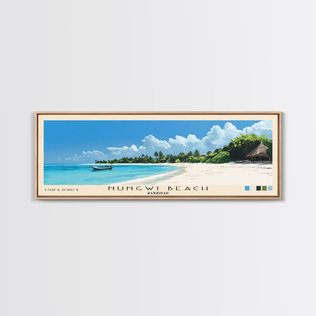 Nungwi Beach, Zanzibar Panoramic Beach Print, Vacation Gift, Zanzibar Wall Art, Framed Canvas Print, Framed Beach Painting