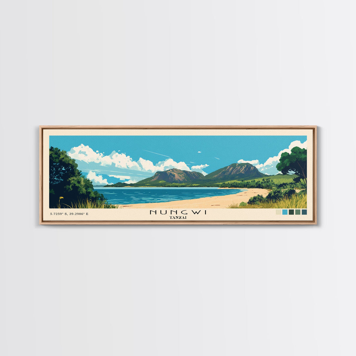 Nungwi, Tanzai Panoramic Print, Vacation Gift, Tanzai Wall Art, Beach Painting, Beach Decor, Large Wall Art, Wood Frame Art