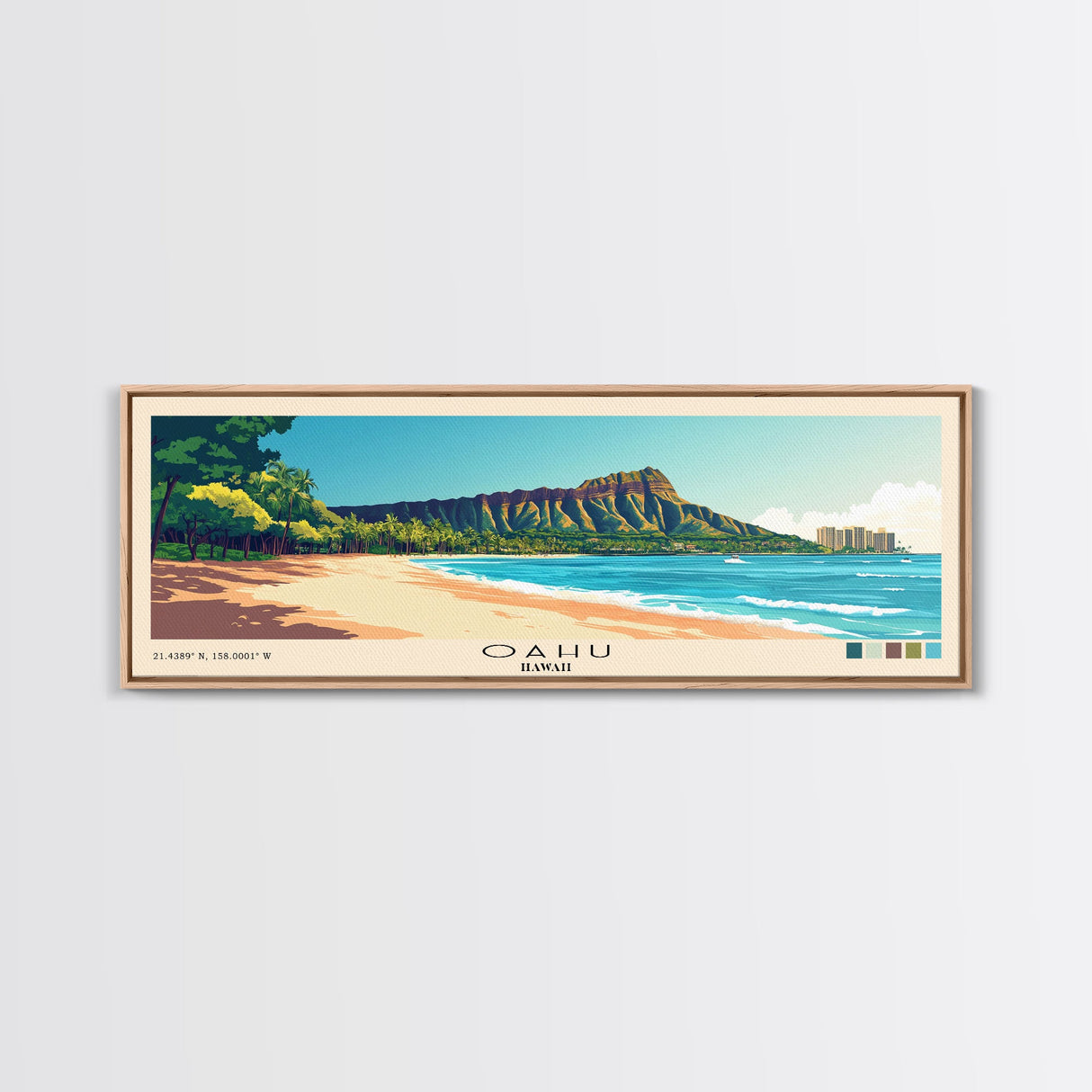 Oahu, Hawaii Panoramic Print, Vacation Gift, Hawaii Wall Art, Vacation Wall Art, Vacatation Memories, Beach Decor, Beach Or Lakehouse Art