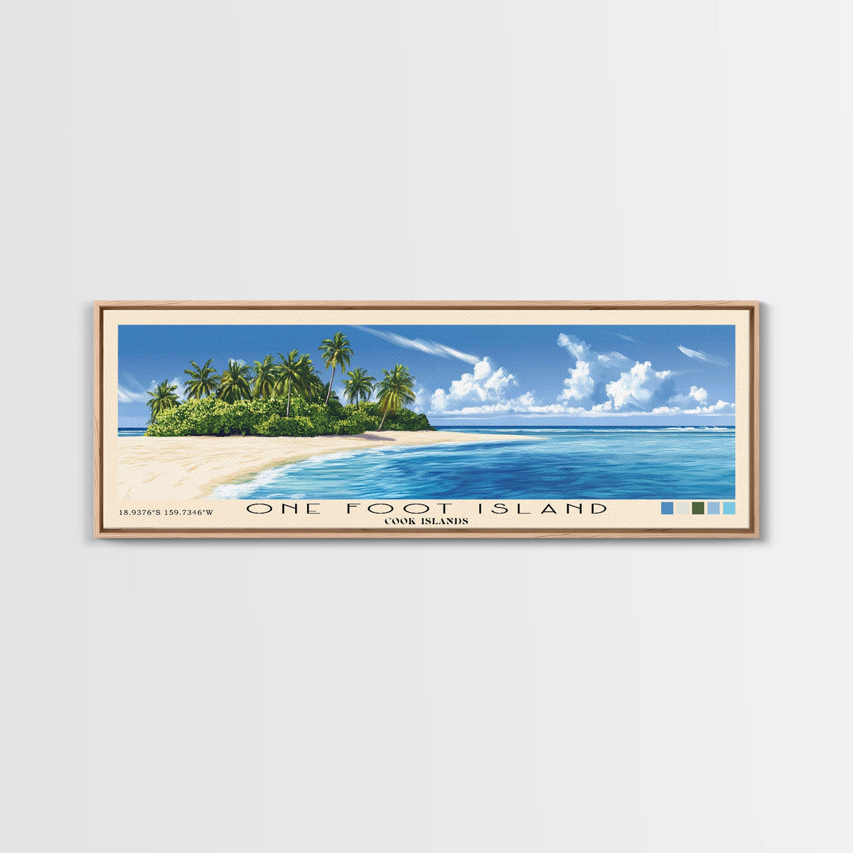 One Foot Island, Cook Islands Panoramic Beach Print, Vacation Gift, Cook Islands Wall Art, Beach Painting, Beach Decor, Beach Painting