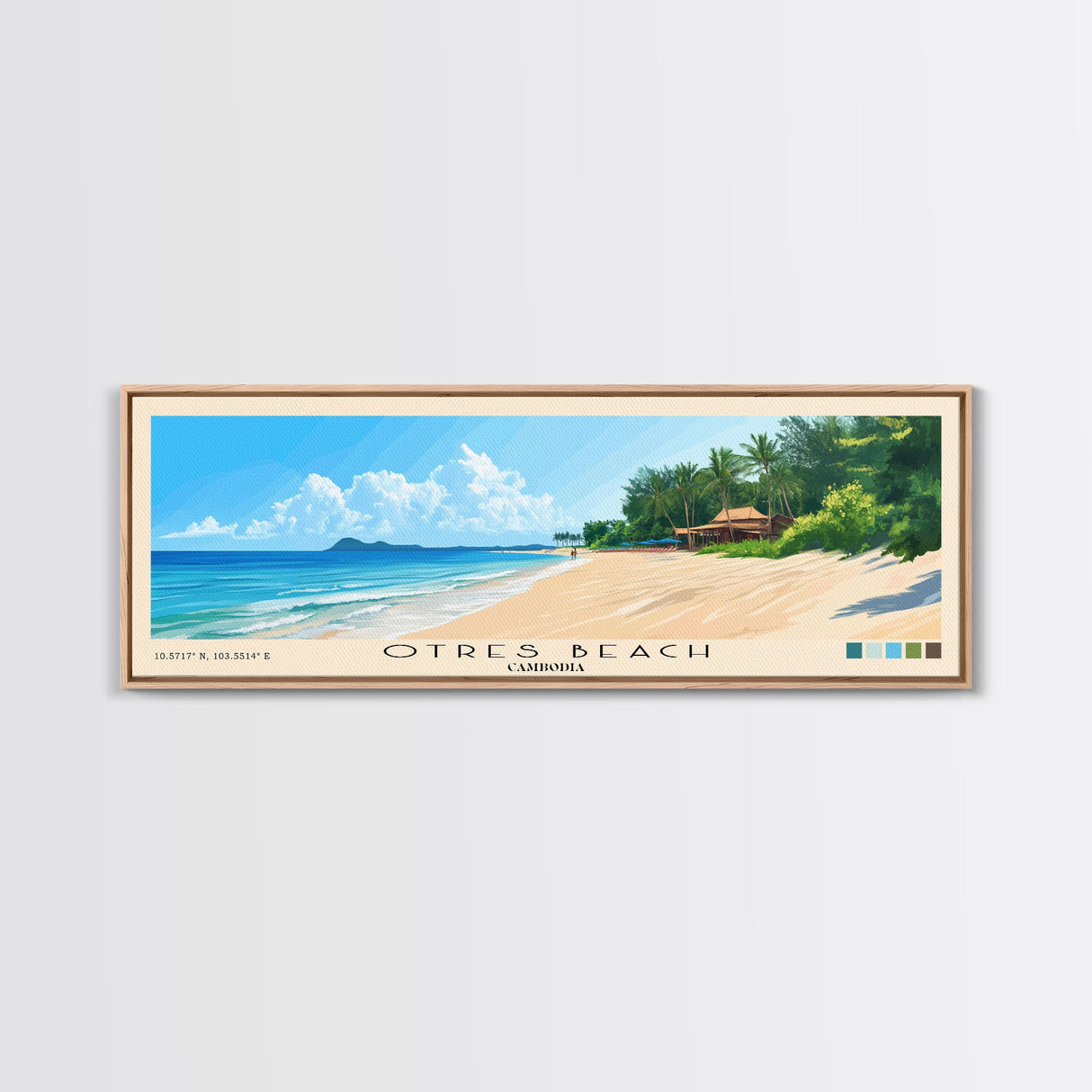 Otres Beach, Cambodia Panoramic Print, Vacation Gift, Cambodia Wall Art, Beach Painting, Beach Decor, Large Wall Art, Wood Frame Art