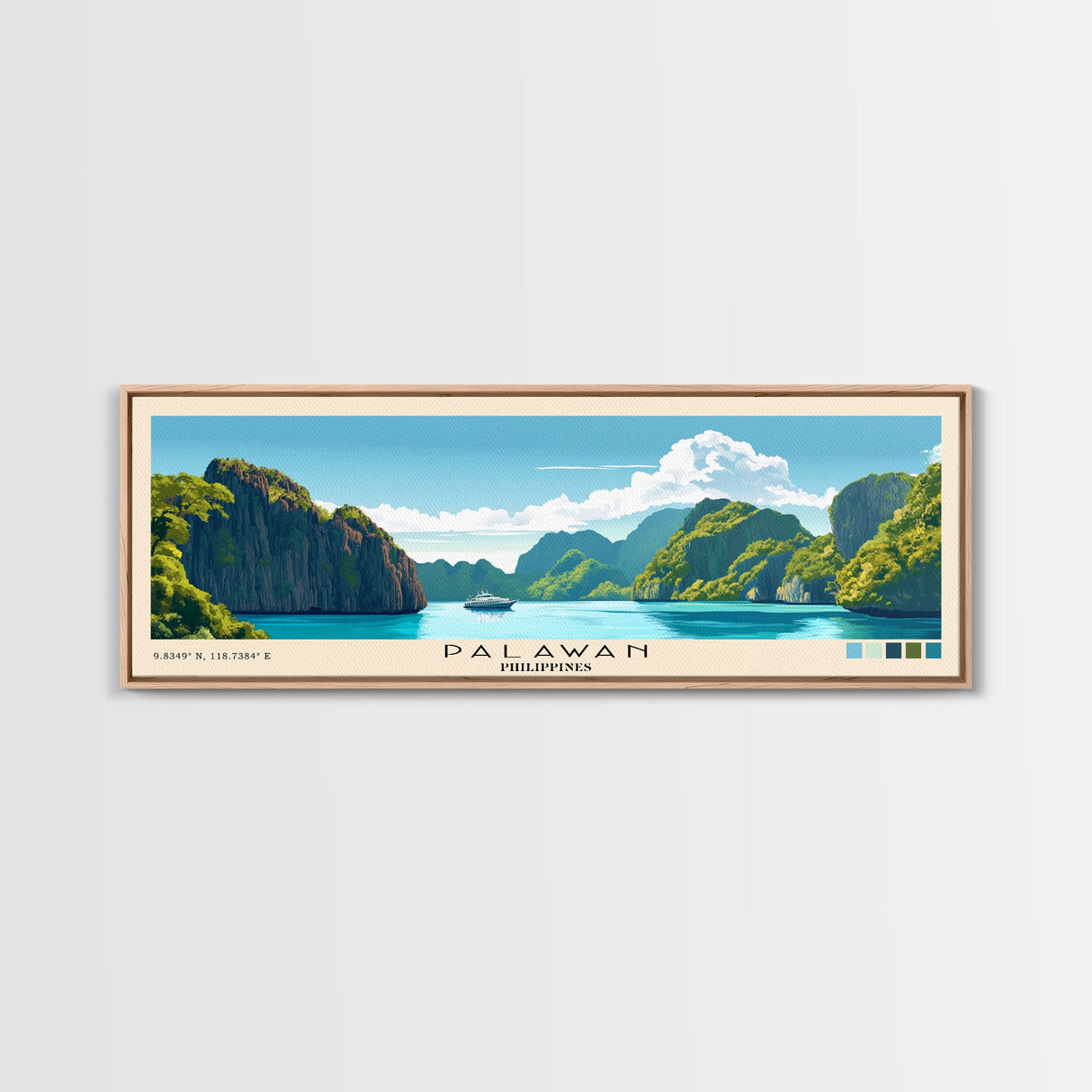 Palawan, Philippines Panoramic Print, Vacation Gift, Philippines Wall Art, Beach Painting, Beach Decor, Large Wall Art, Wood Frame Art