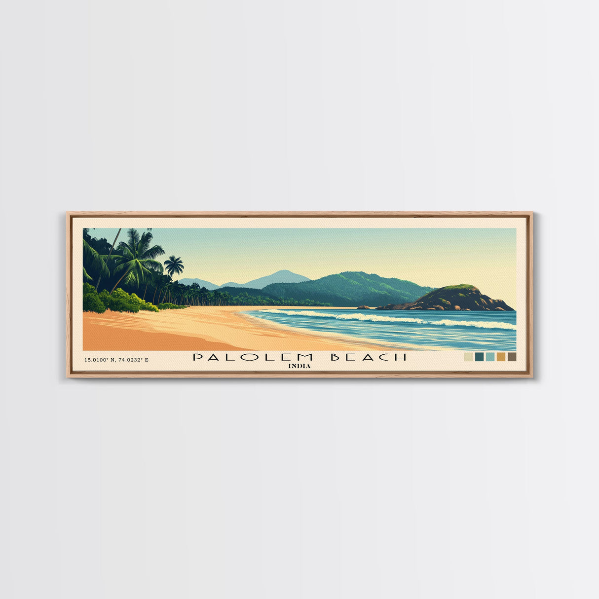 Palolem Beach, India Panoramic Beach Print, Vacation Gift, India Wall Art, Beach Painting, Beach Decor, Beach Painting