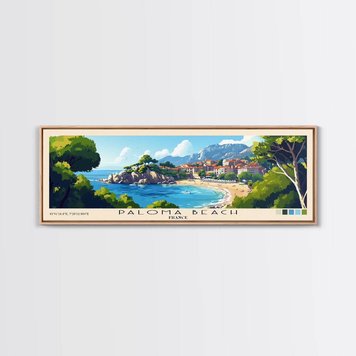 Paloma Beach, France Panoramic Print, Vacation Gift, France Wall Art, Beach Painting, Beach Decor, Large Wall Art, Wood Frame Art