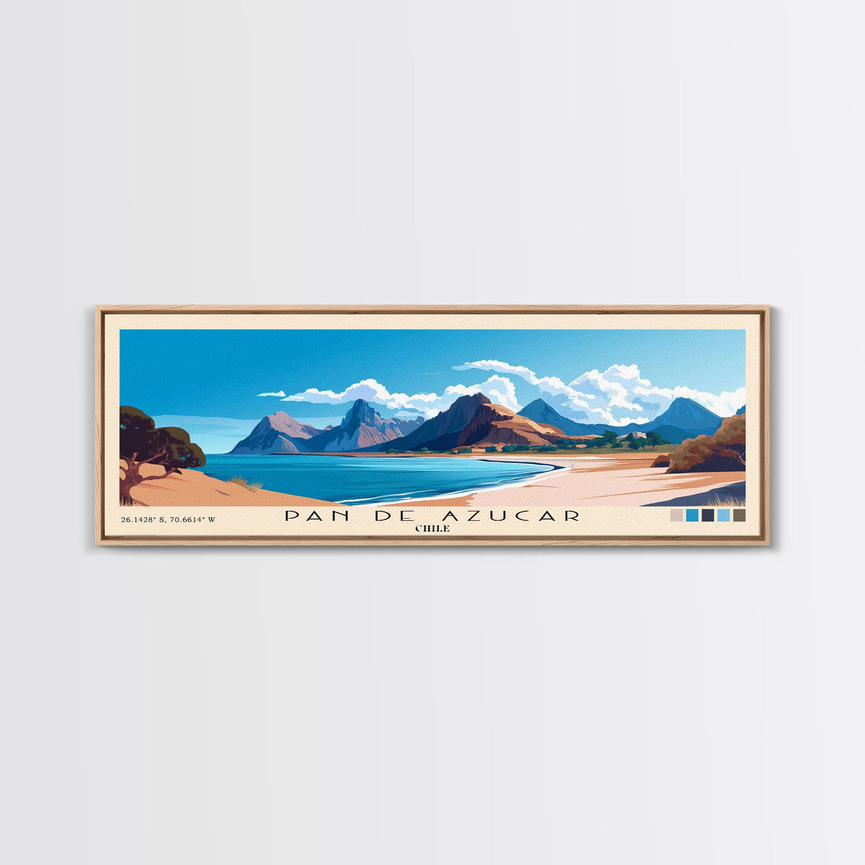 Pan de Azucar, Chile Panoramic Beach Print, Vacation Gift, Chile Wall Art, Beach Painting, Beach Decor, Beach Painting