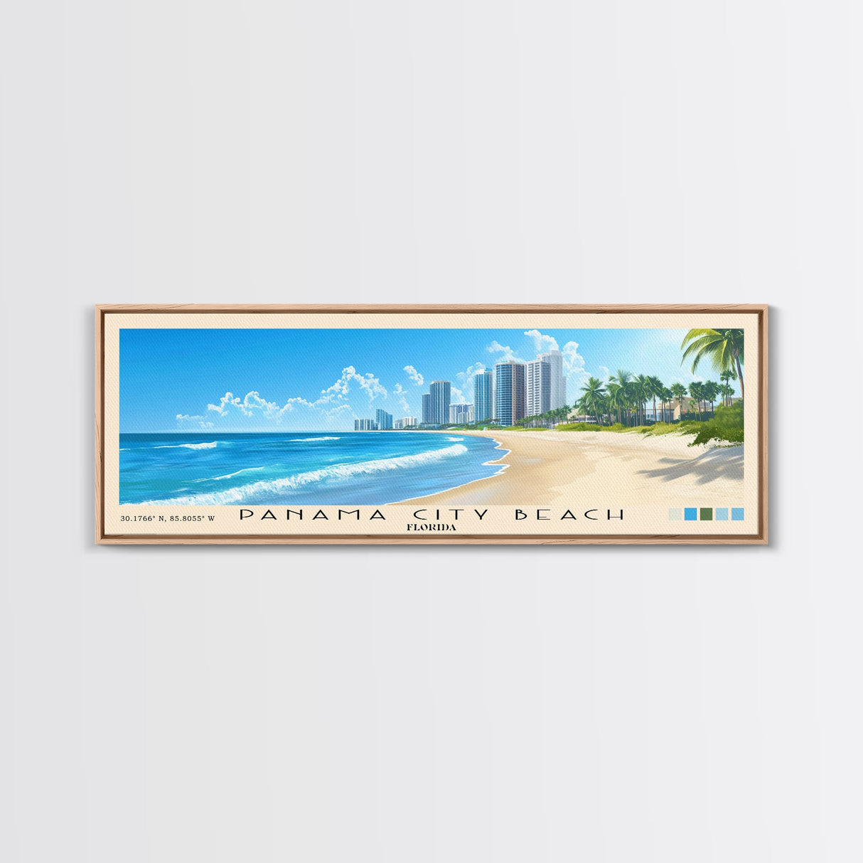 Panama City Beach, Florida Panoramic Print, Vacation Gift, Florida Wall Art, Beach Painting, Beach Decor, Large Wall Art, Wood Frame Art