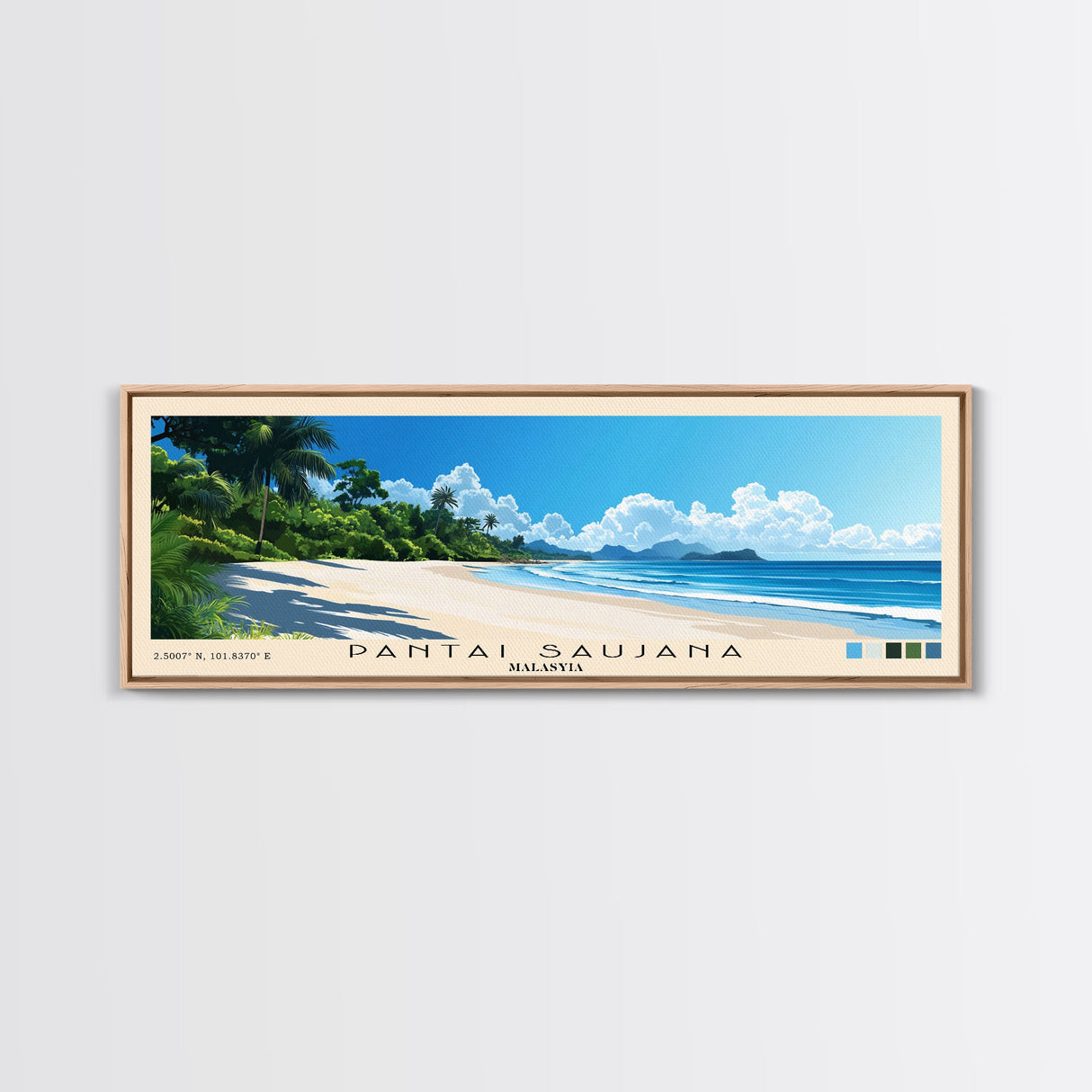 Pantai Saujana, Malasyia Panoramic Print, Vacation Gift, Malasyia Wall Art, Beach Painting, Beach Decor, Beach Or Lakehouse Art