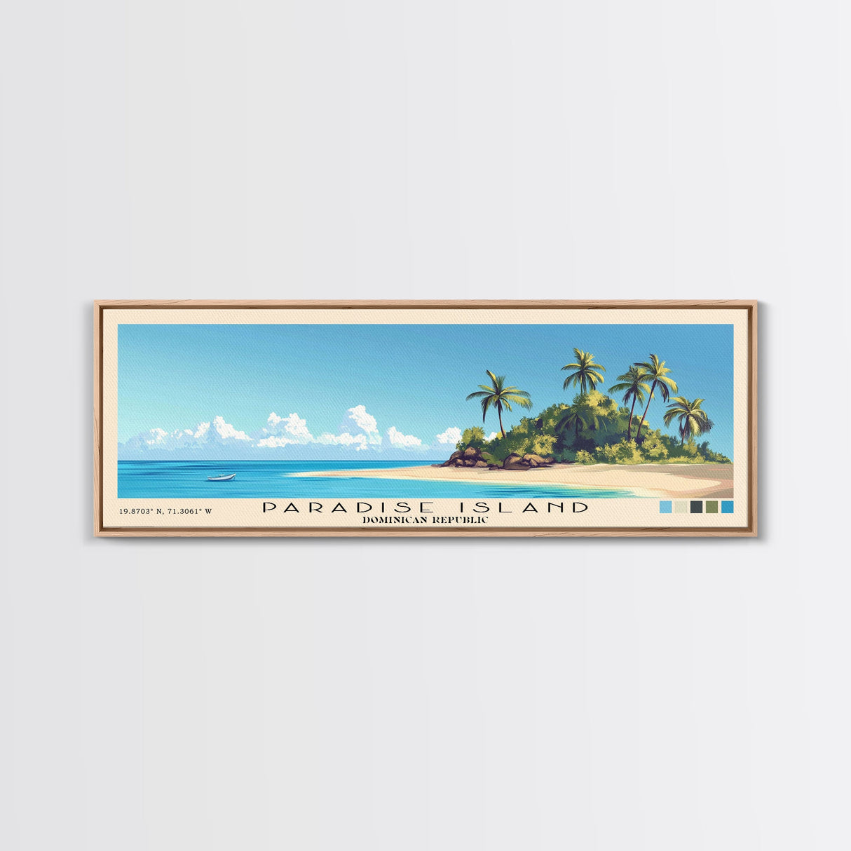 Paradise Island, Dominican Republic Panoramic Beach Print, Vacation Gift, Dominican Republic Wall Art, Framed Canvas Print, Framed Beach Painting