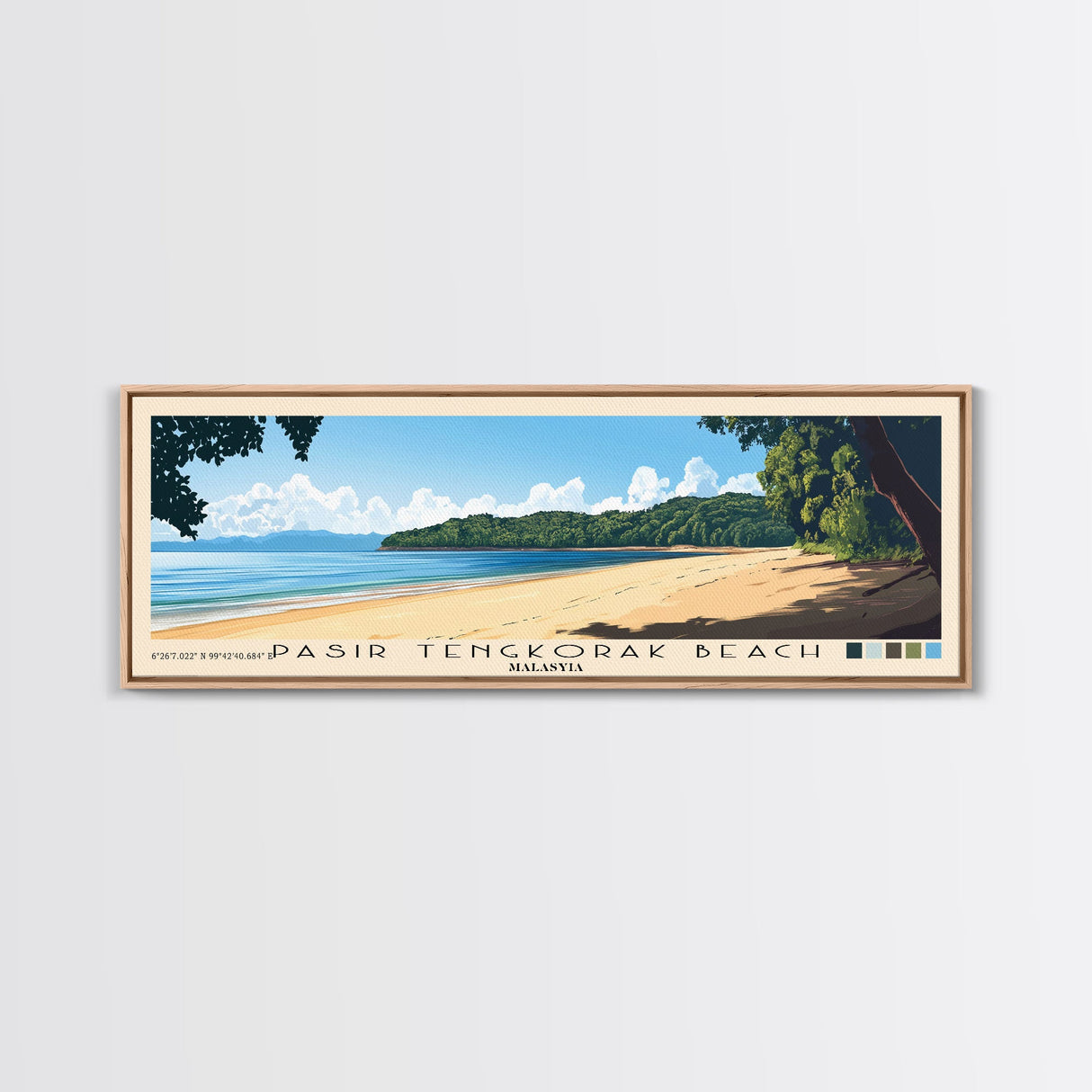 Pasir Tengkorak Beach, Malasyia Panoramic Print, Vacation Gift, Malasyia Wall Art, Beach Painting, Beach Decor, Large Wall Art, Wood Frame Art