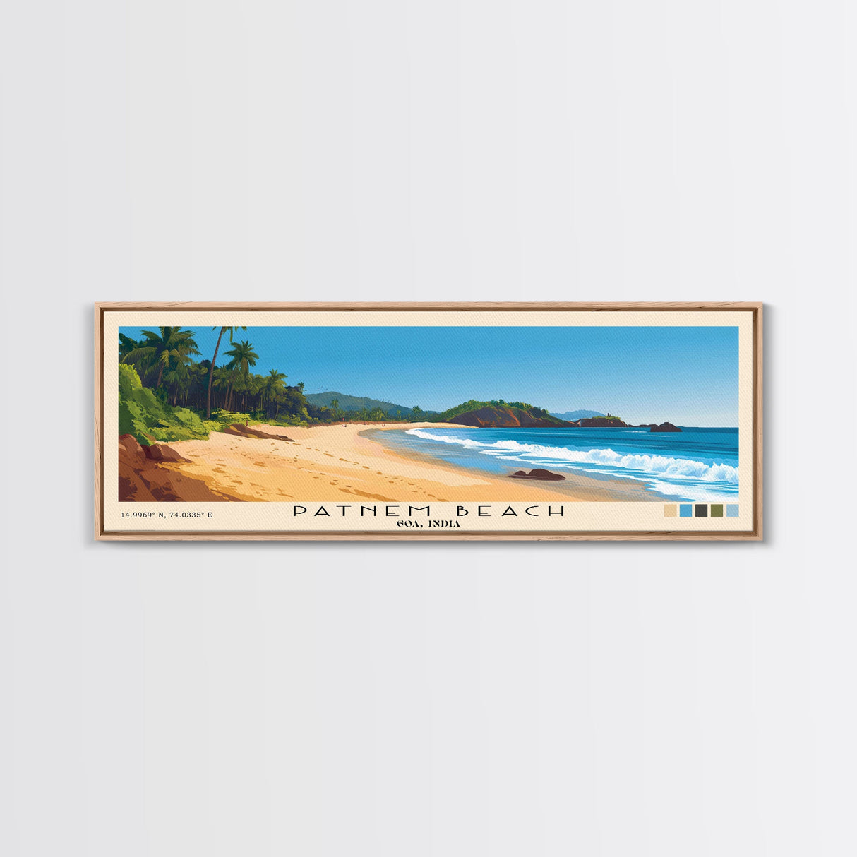 Patnem Beach, Goa, India Panoramic Print, Vacation Gift, Goa, India Wall Art, Beach Painting, Beach Decor, Large Wall Art, Wood Frame Art