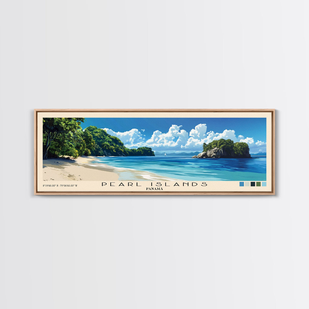 Pearl Islands, Panamá Panoramic Beach Print, Vacation Gift, Panamá Wall Art, Framed Canvas Print, Framed Beach Painting