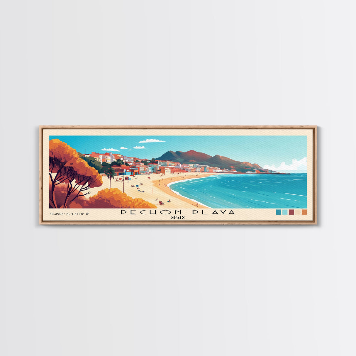 Pechón Playa, Spain Panoramic Print, Vacation Gift, Spain Wall Art, Beach Painting, Beach Decor, Beach Or Lakehouse Art