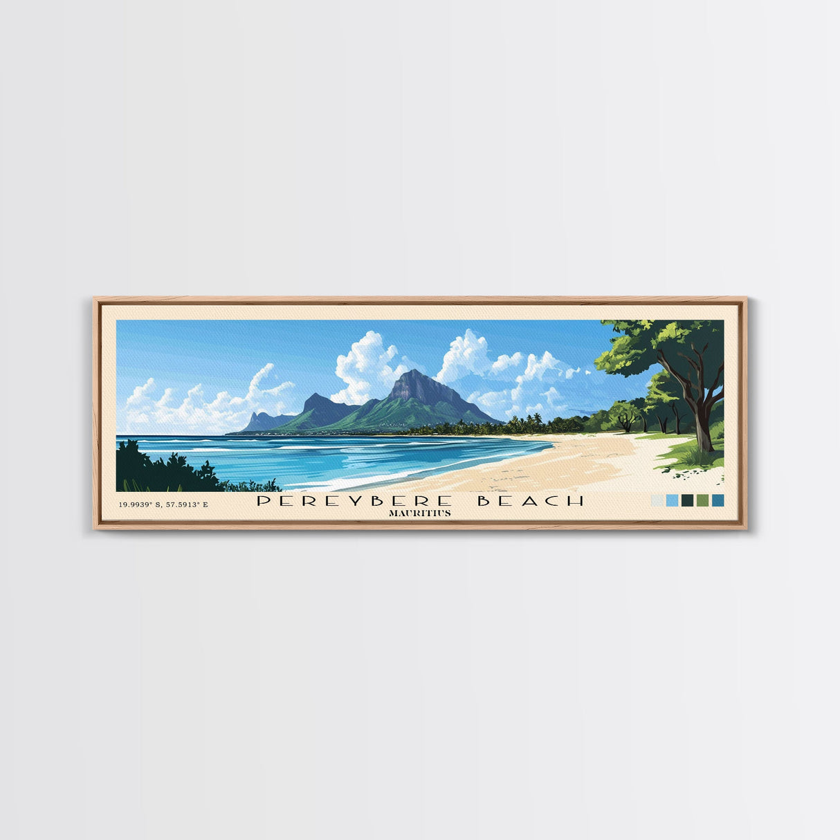 Pereybere Beach, Mauritius Panoramic Beach Print, Vacation Gift, Mauritius Wall Art, Beach Painting, Beach Decor, Beach Painting