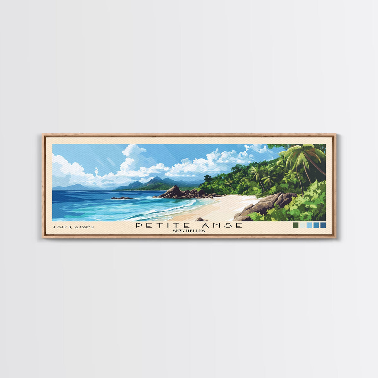 Petite Anse, Seychelles Panoramic Print, Vacation Gift, Seychelles Wall Art, Beach Painting, Beach Decor, Large Wall Art, Wood Frame Art