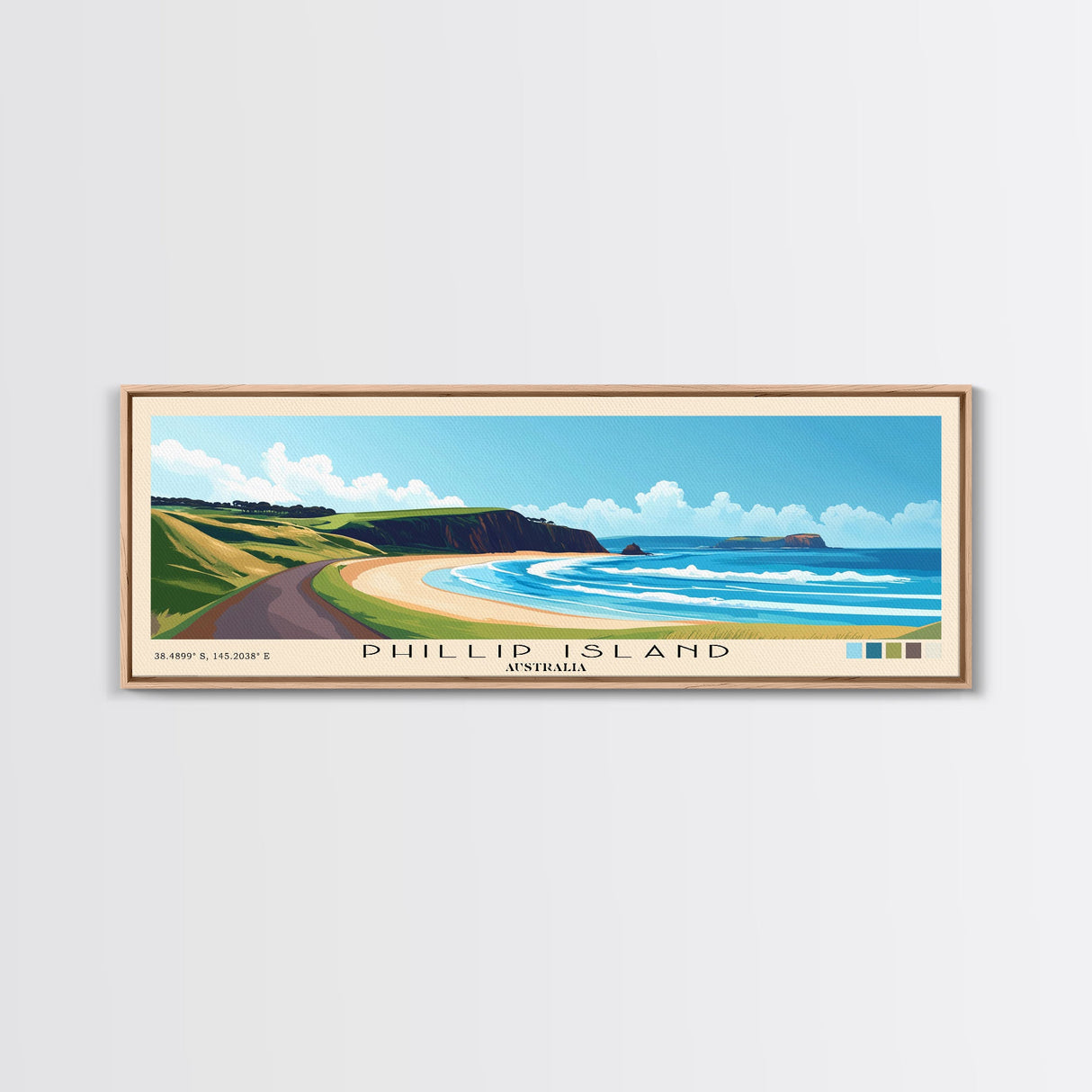 Phillip Island, Australia Panoramic Print, Vacation Gift, Australia Wall Art, Beach Painting, Beach Decor, Beach Or Lakehouse Art